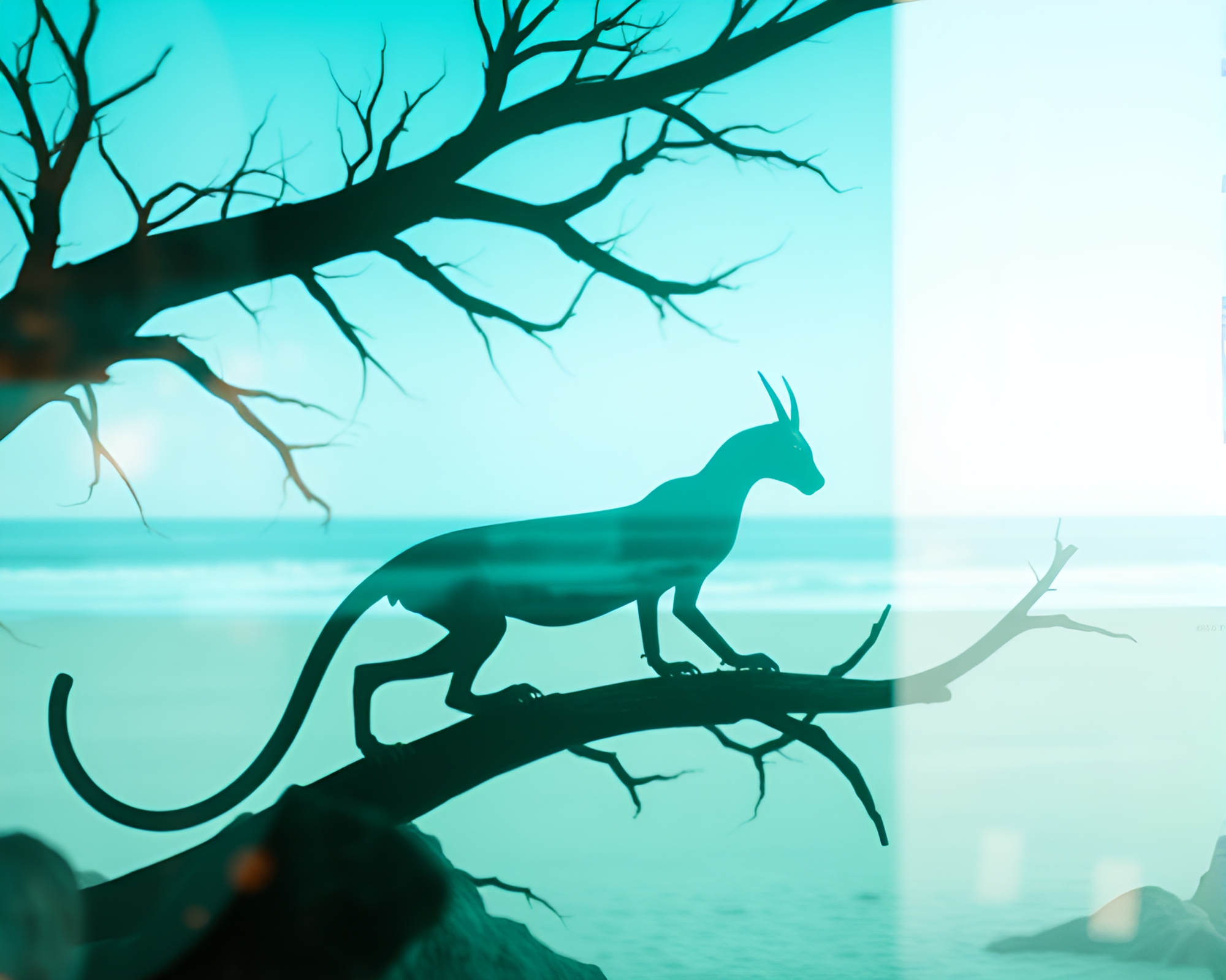 Basilisk Double Exposure Framing in Calm Turquoise Light – free AI stock image