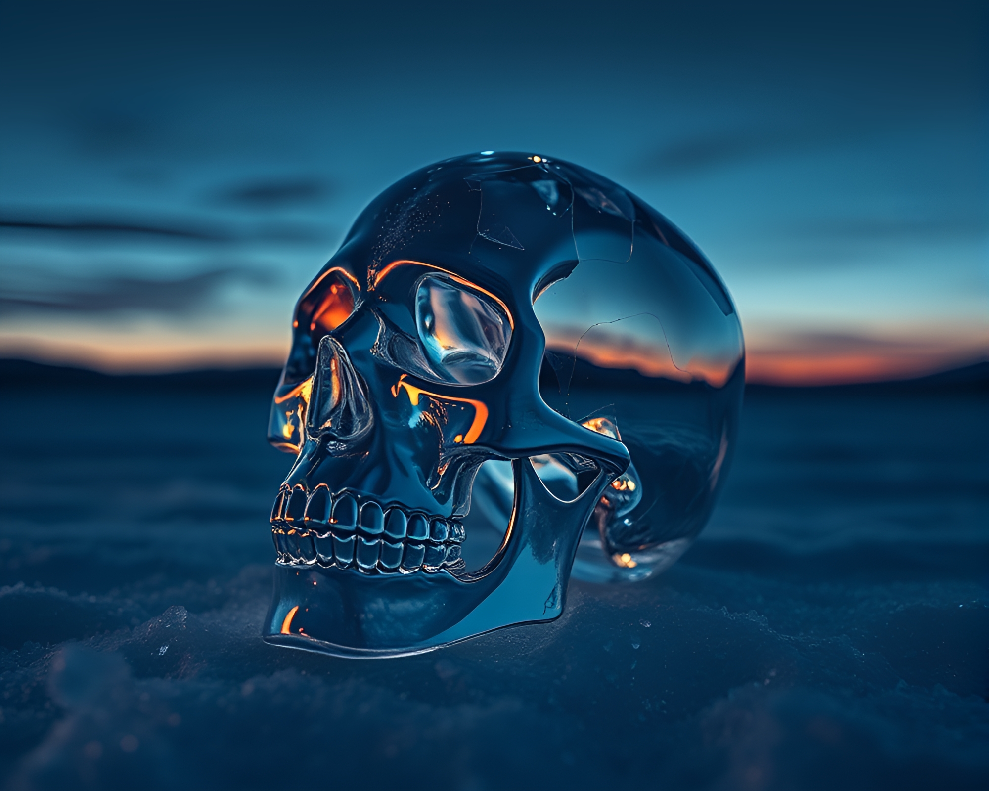 Shattered Crystal Skull Reflecting Polar Twilight – free AI stock image