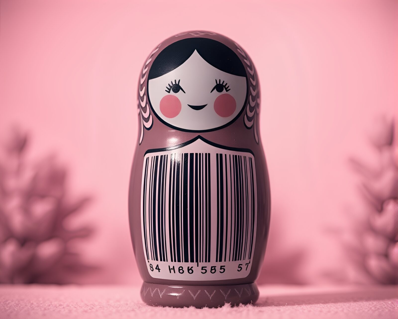 Infrared image of Matryoshka doll in dreamy barcode-striped haze
