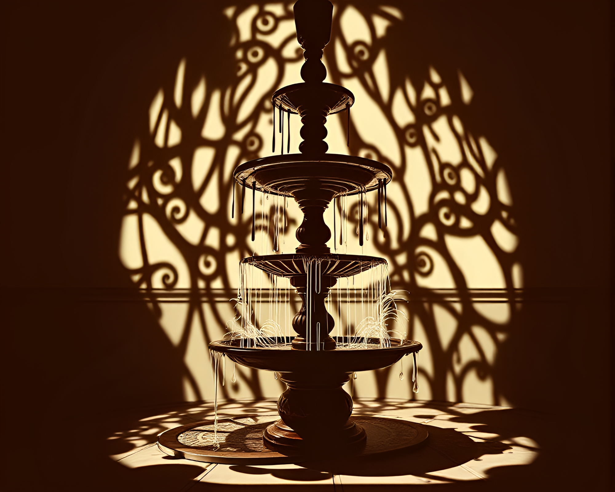 Chocolate Fountain in Stencil Art Attic Shadows – free AI stock image