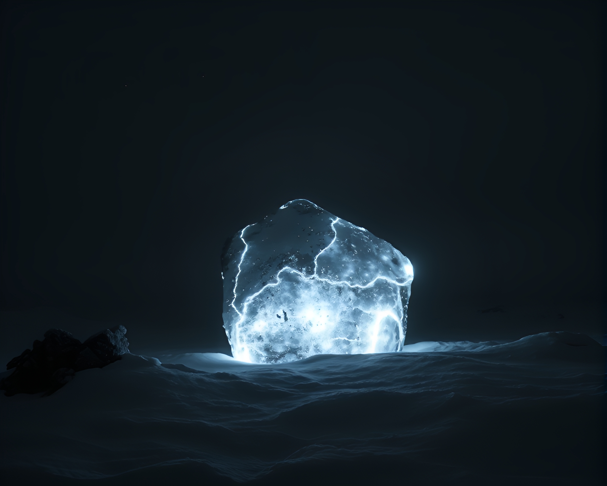Glowing Rune Stone in Antarctic Whiteout – free AI stock image