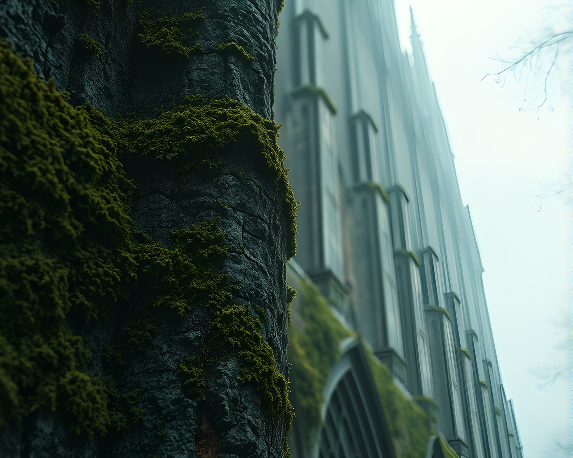 Gothic Cathedral Lichen Textured Dreamy Haze Composition – free AI stock image