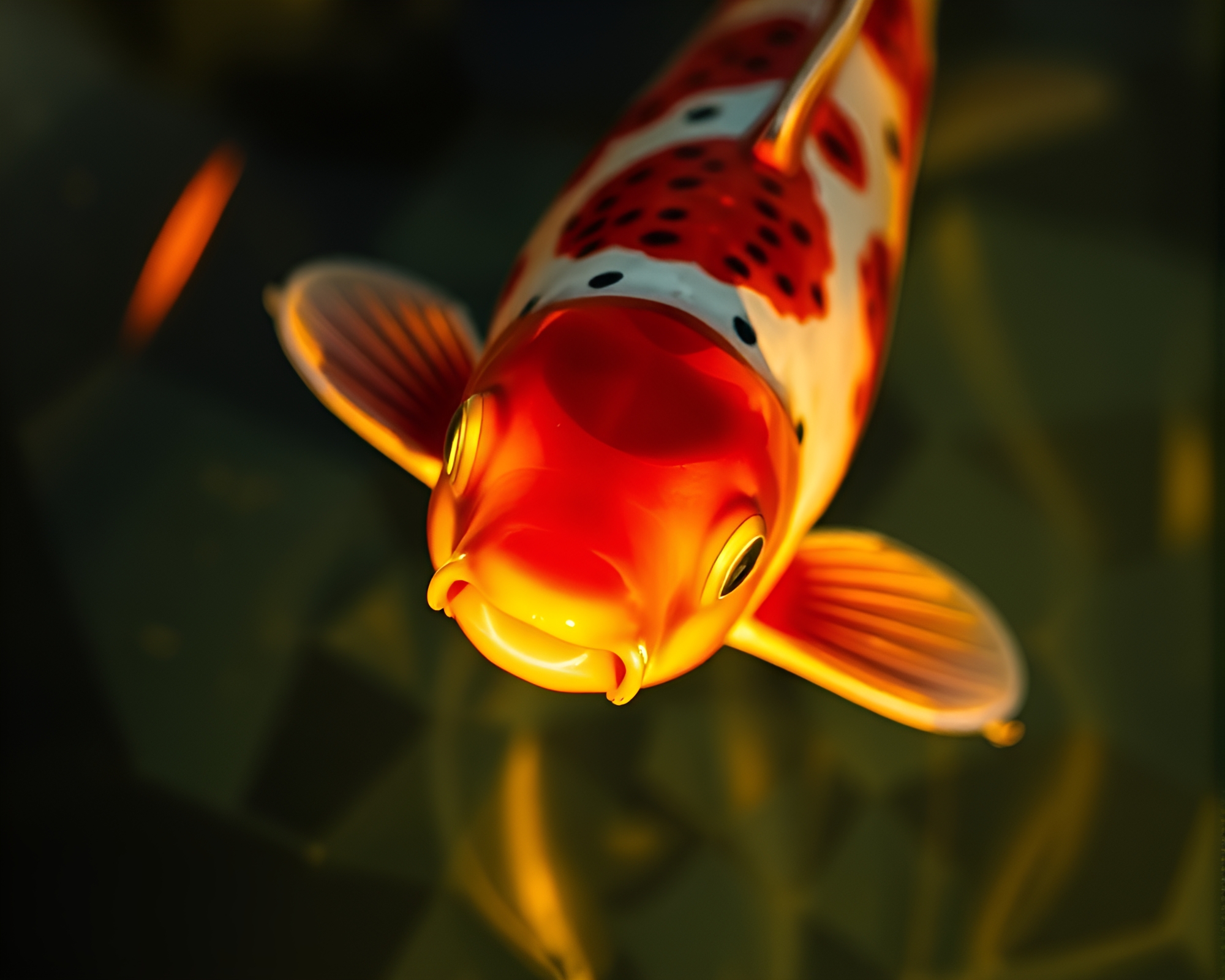Golden Hour Glow with Abstract Koi Fish Close-Up – free AI stock image