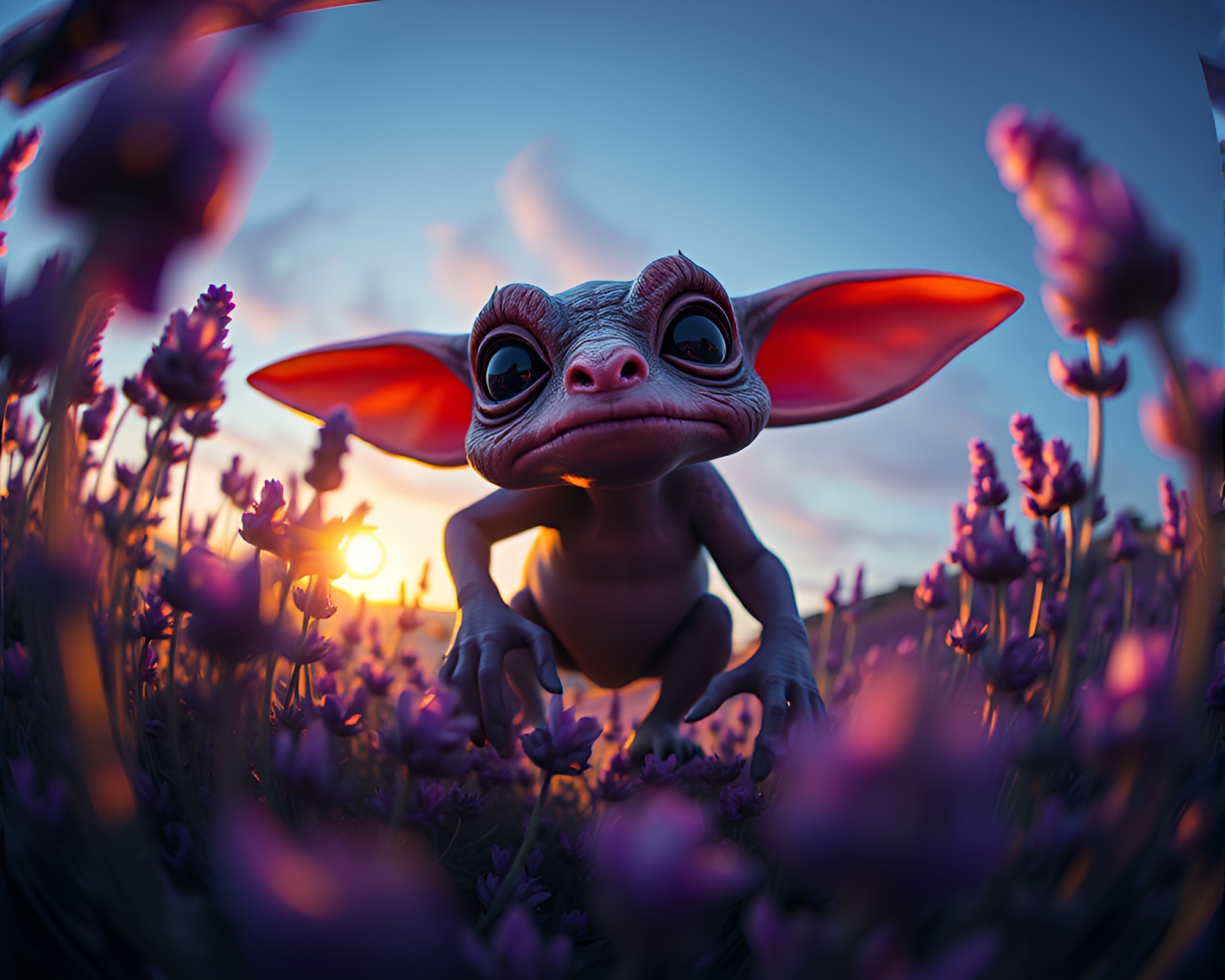 Goblin Twilight: Fisheye Ray Tracing Composition – free AI stock image