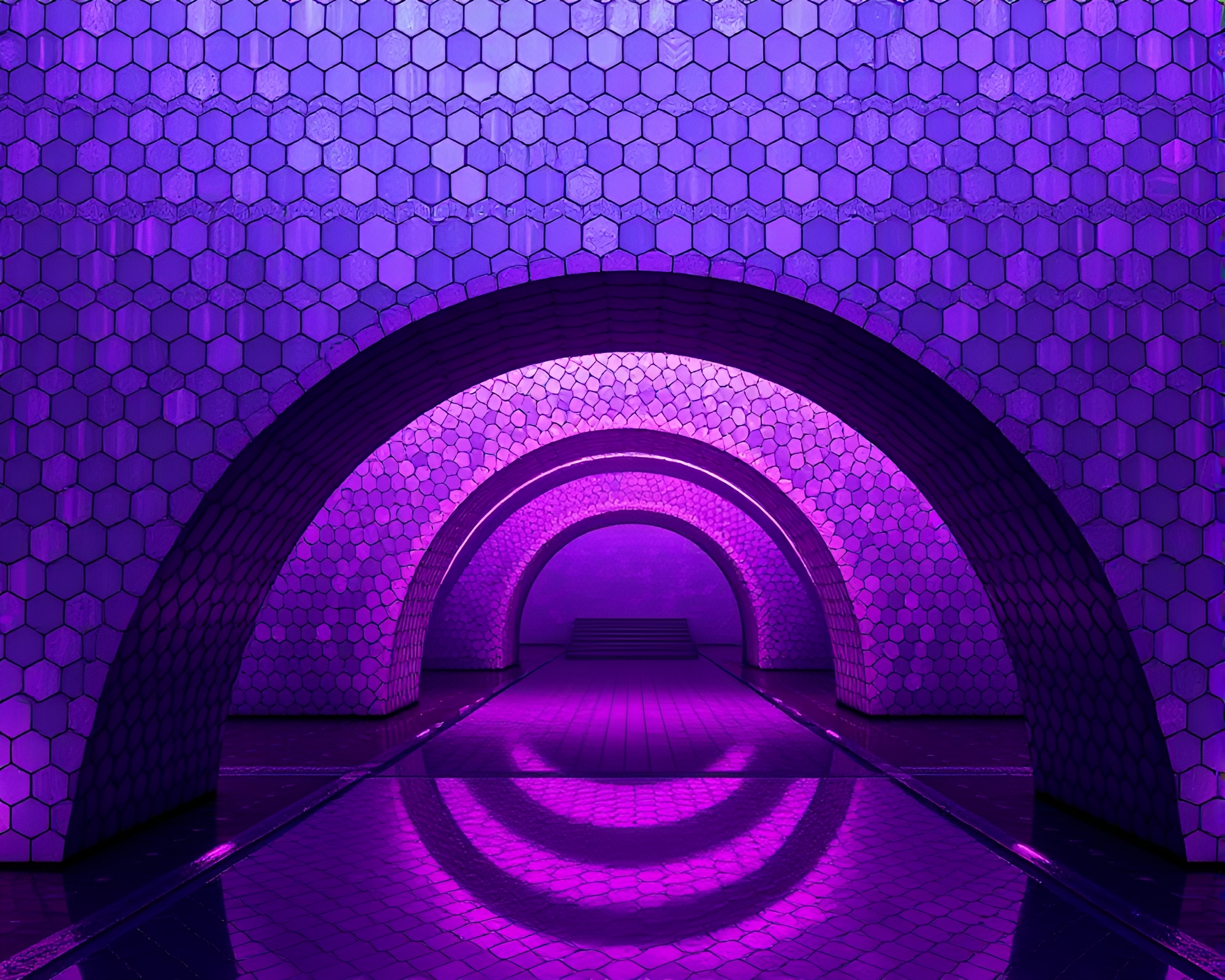 Futuristic Amethyst Arch Bridge Hexagonal Tiling Composition – free AI stock image