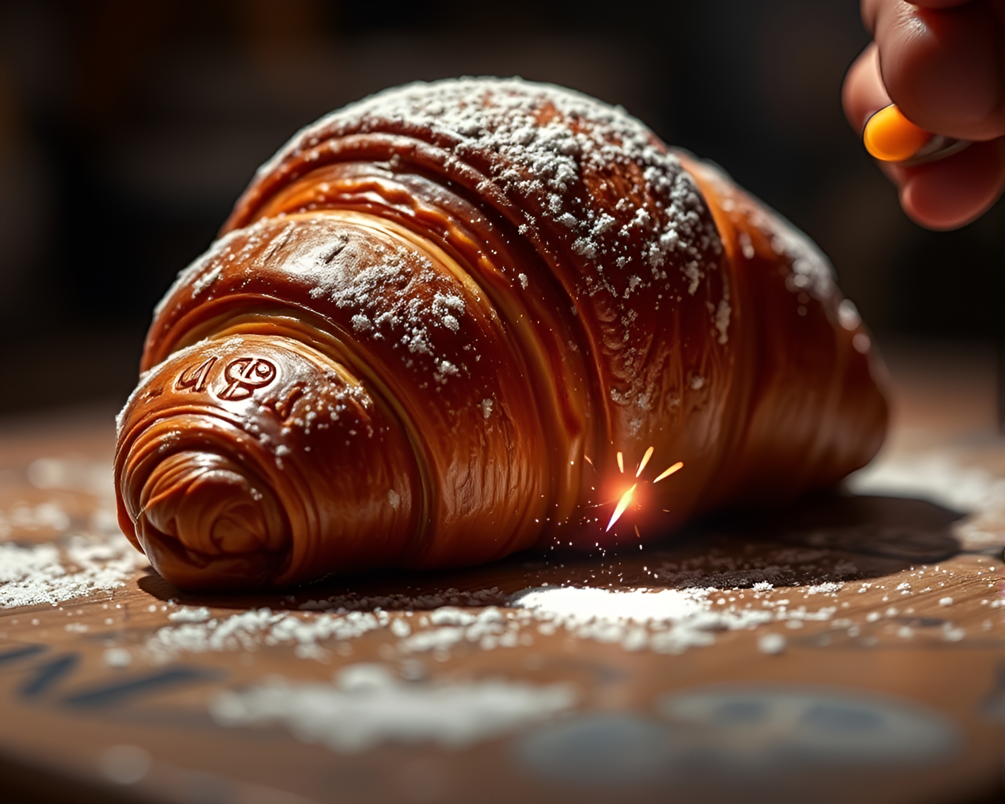 Croissant Engraved in Dynamic Action Painting Style – free AI stock image