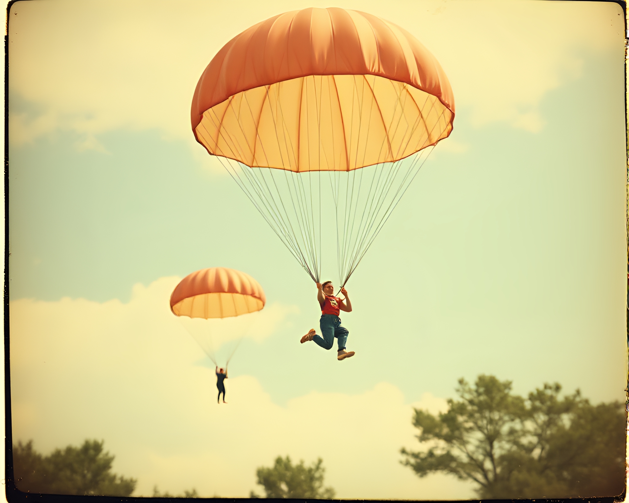 Bubble Cluster Parachute Jumper Vintage Polaroid – free AI stock image
