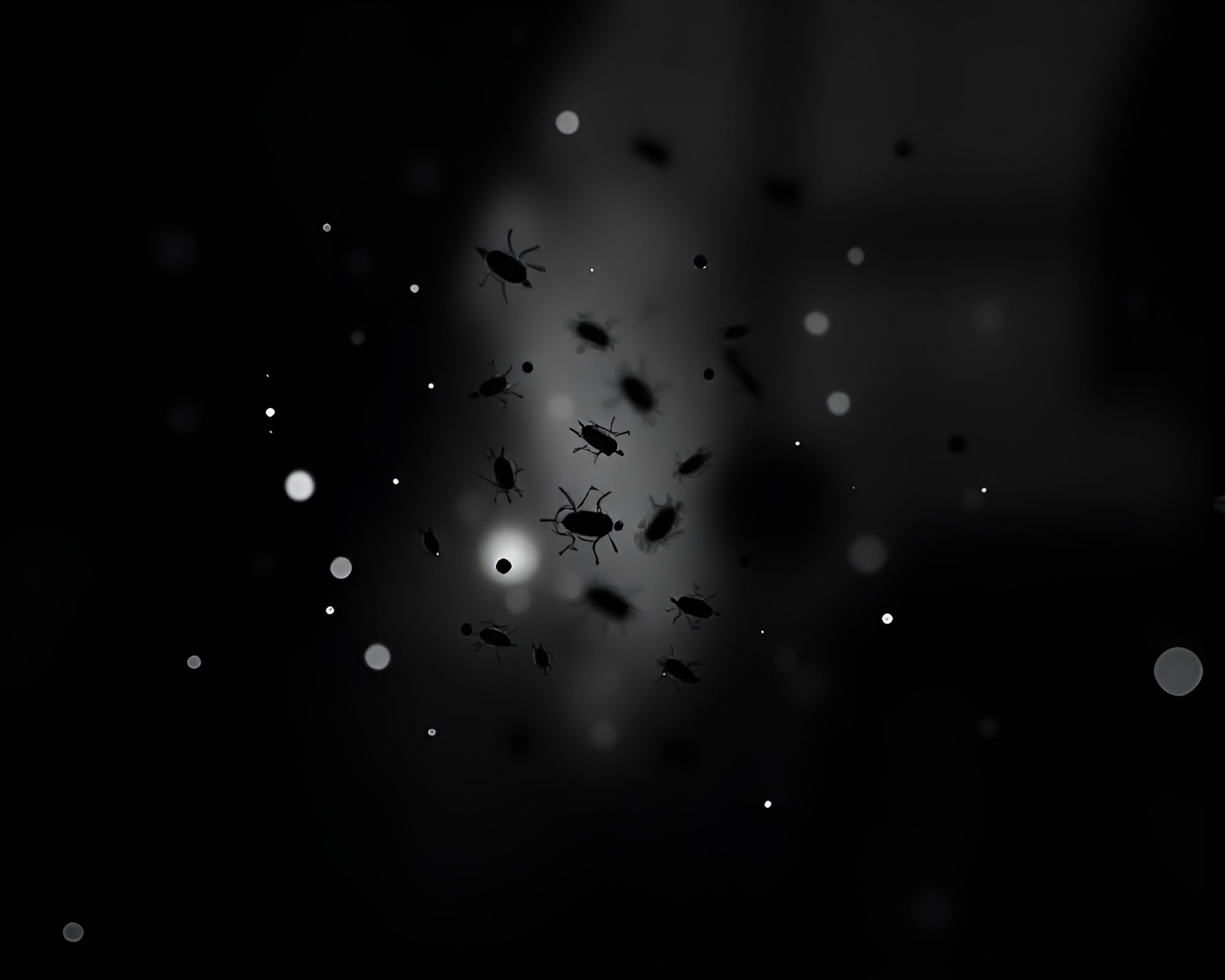 Nanobot Swarm in Shadowy Silhouette Landscape – free AI stock image