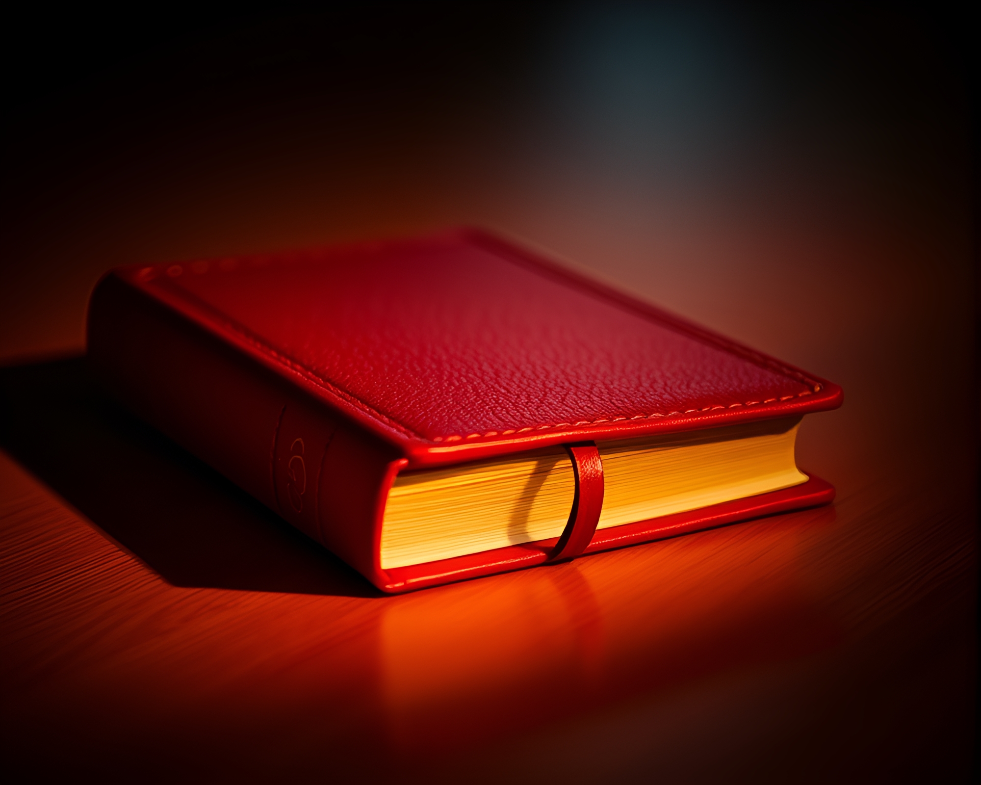 Tilted Leather Diary with Ruby Red Rim Lighting – free AI stock image