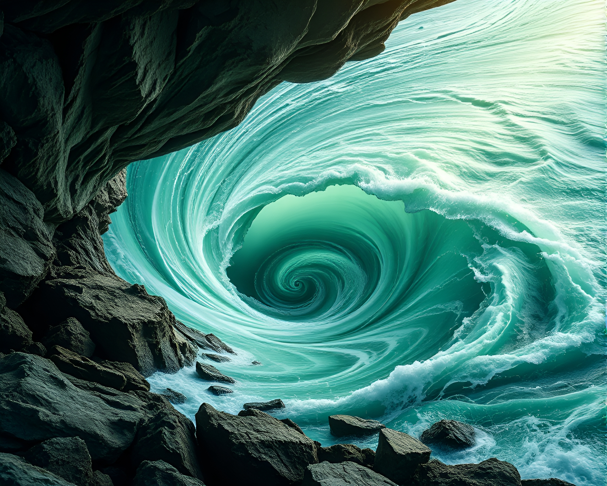 Emerald Vortex Along Enchanted Coastline – free AI stock image