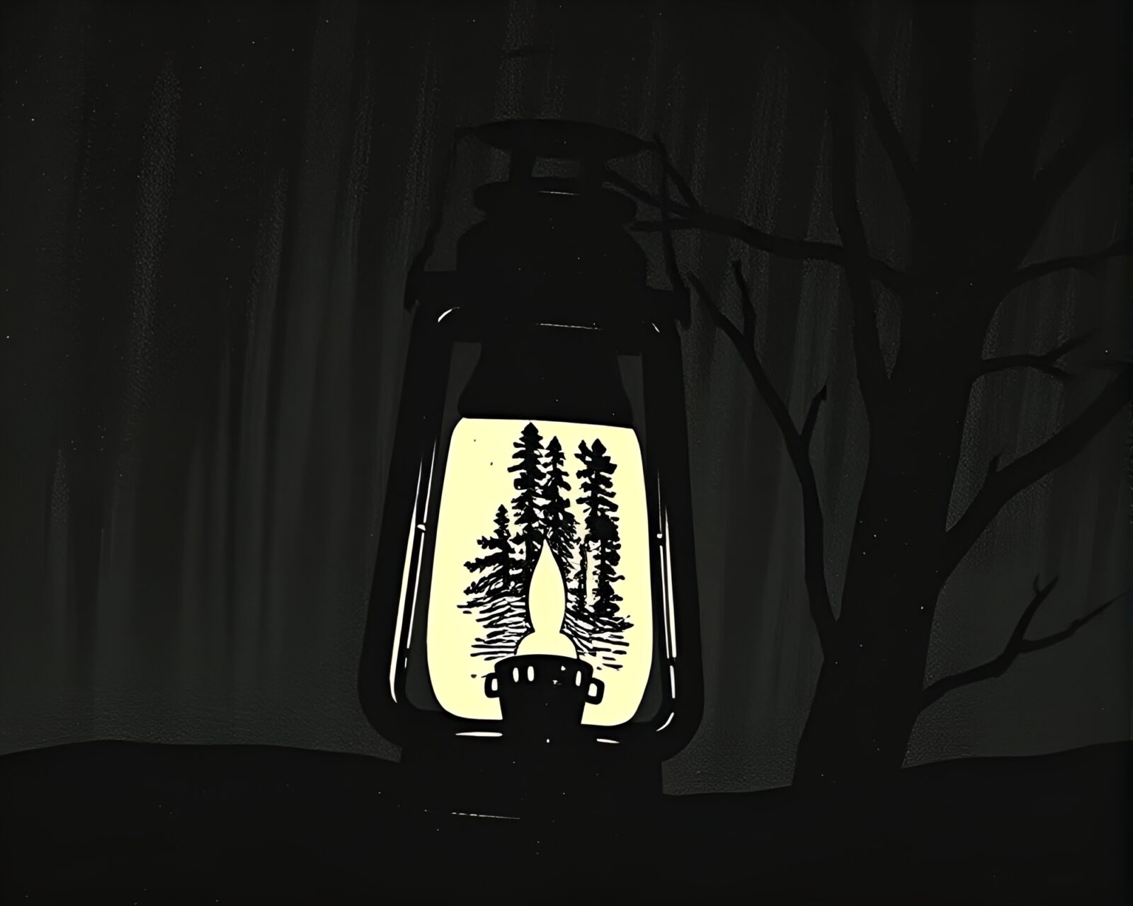 Dark silhouette of oil lantern emitting streaks of light