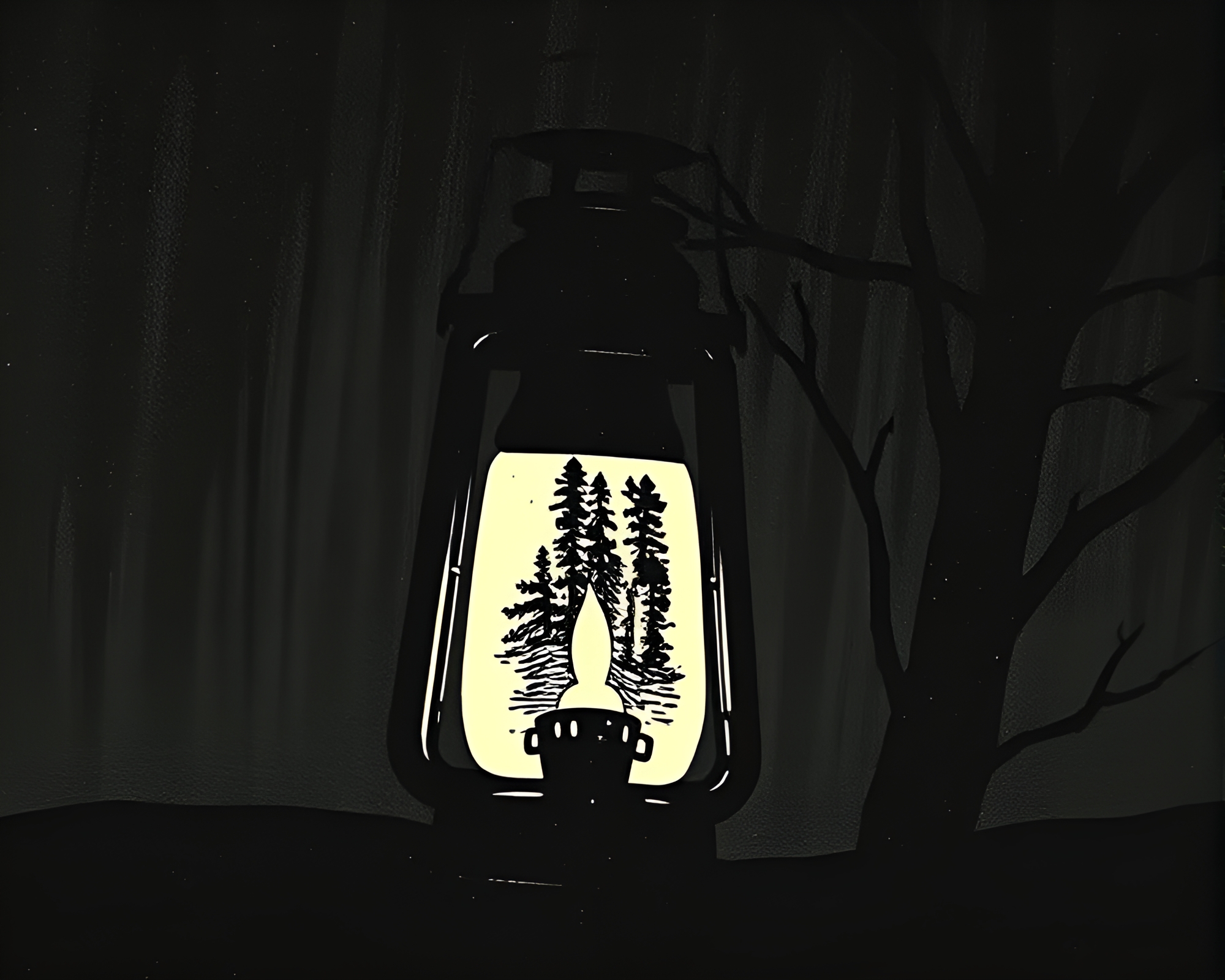 Mystical Oil Lantern Silhouette in Woodcut Style Art – free AI stock image