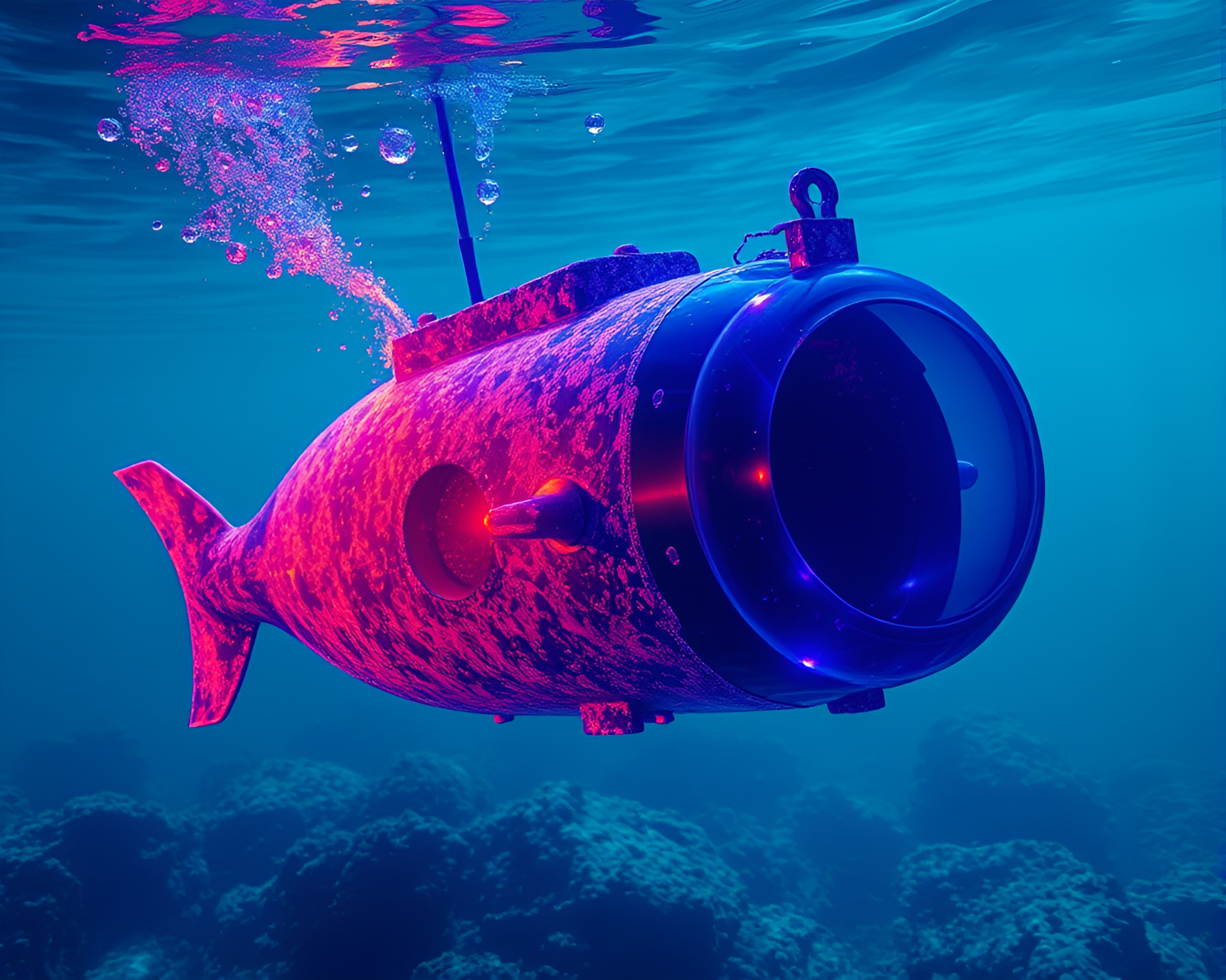 Vibrant X-Ray Submarine in Oil-Rich Underwater World – free AI stock image
