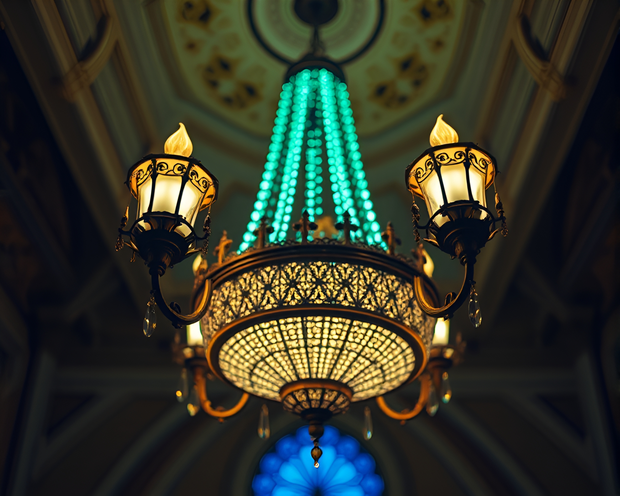 Gothic Chandelier Illuminated in Fluorescent Focus Stacking – free AI stock image
