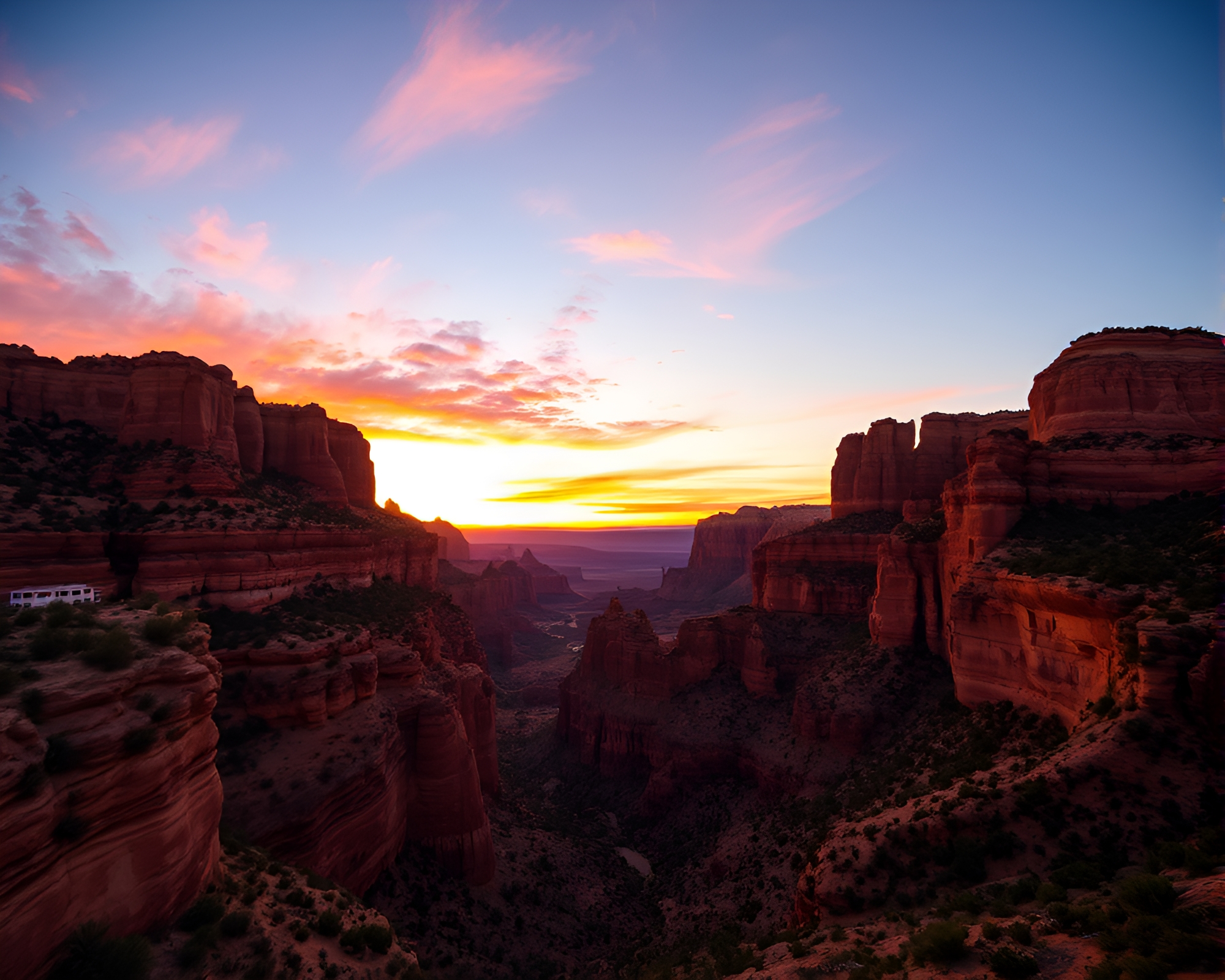 Canyon Sunset Glass Mirage – free AI stock image