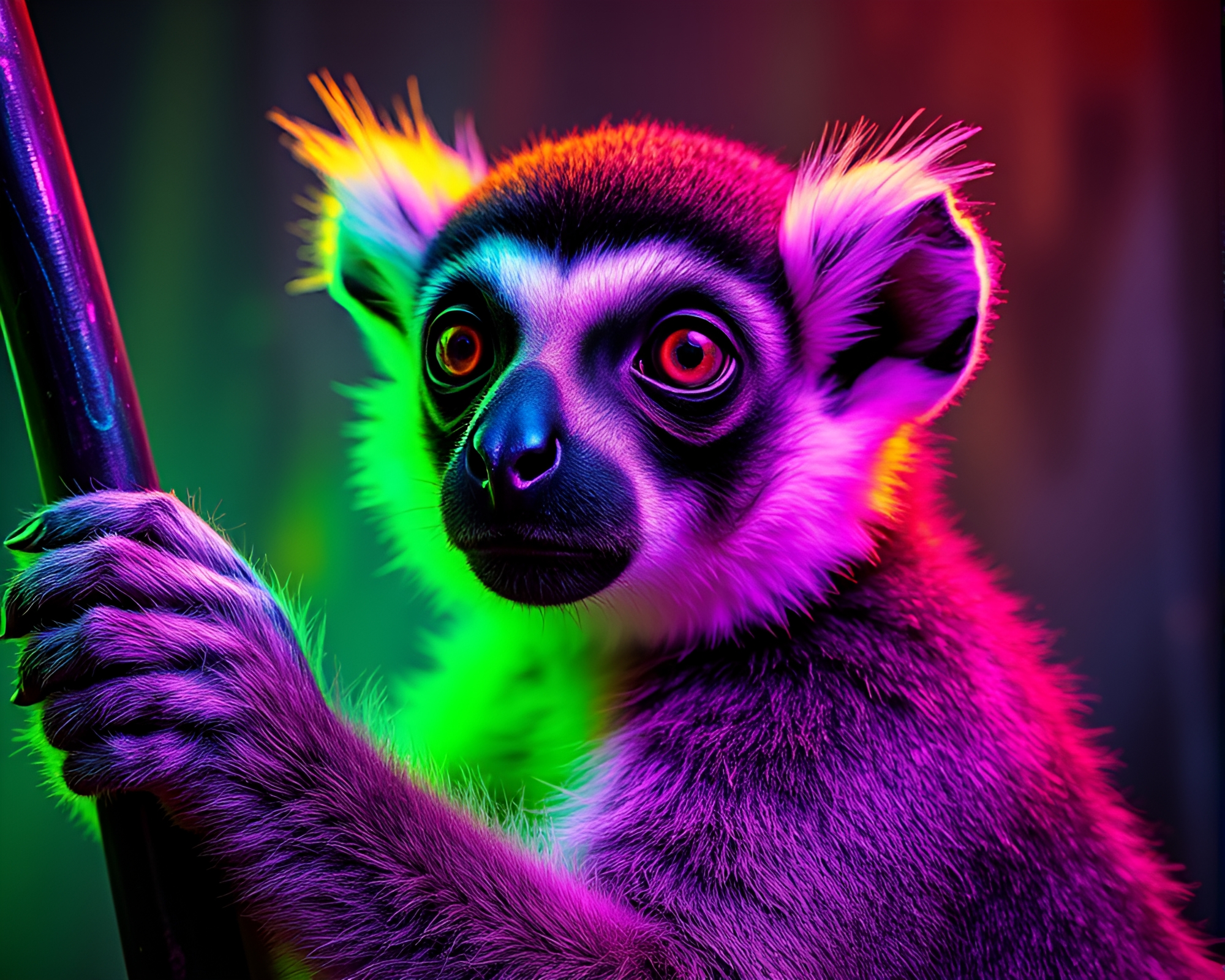 Neon Lemur in Soap Film Iridescence Divisionism Art – free AI stock image