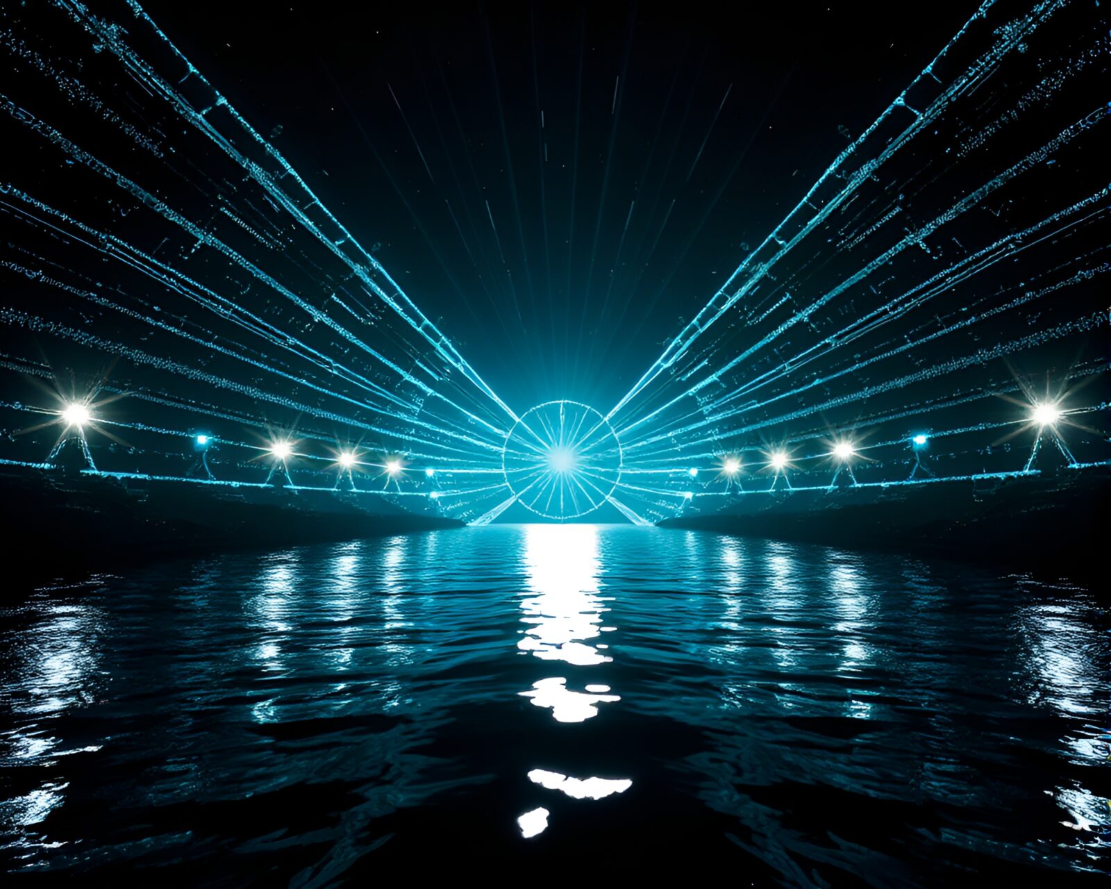 A mesmerizing siren surrounded by pixelated, shadowy light.