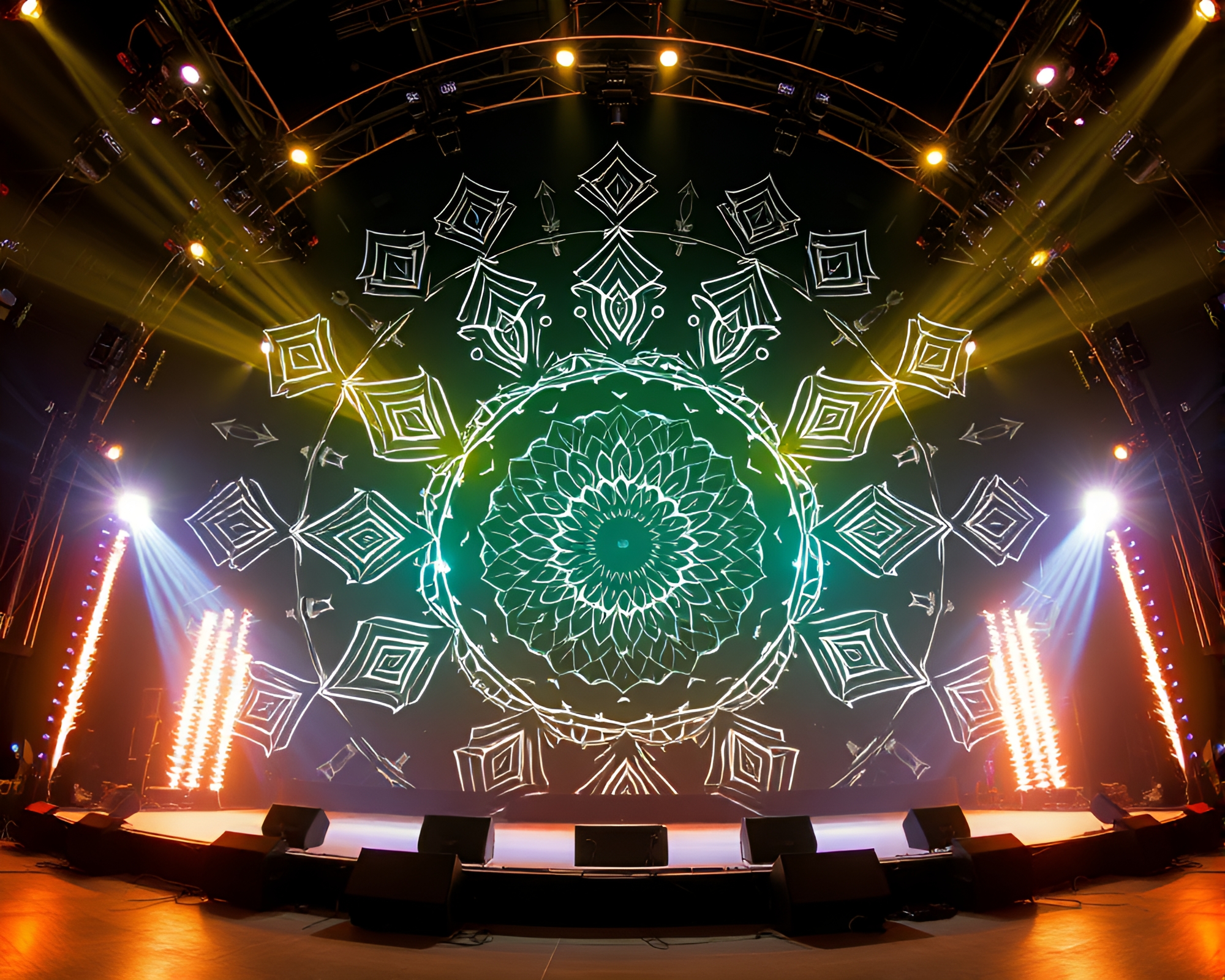 Mandala Design Concert Stage Line Art – free AI stock image