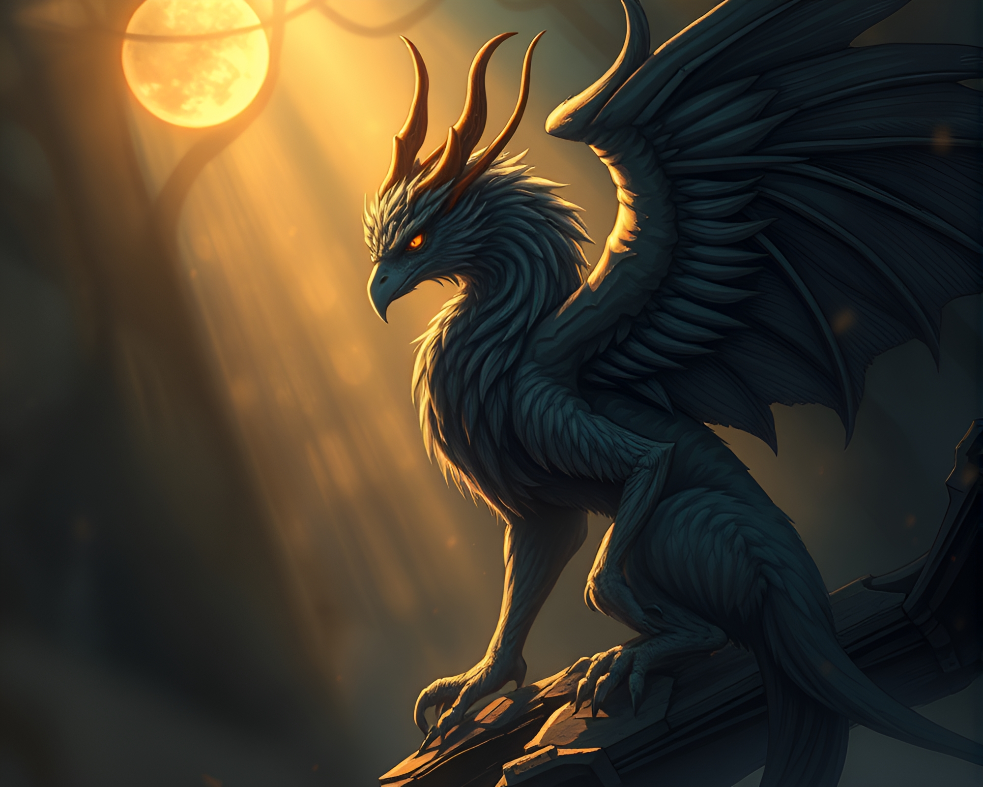 Manga-style Gryphon Basking in Porchlight Warmth – free AI stock image