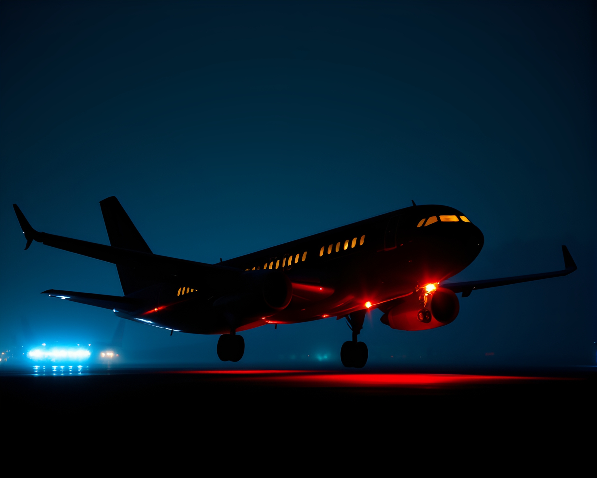 Neon Sunset Silhouette of Airplane in Hatching Style – free AI stock image