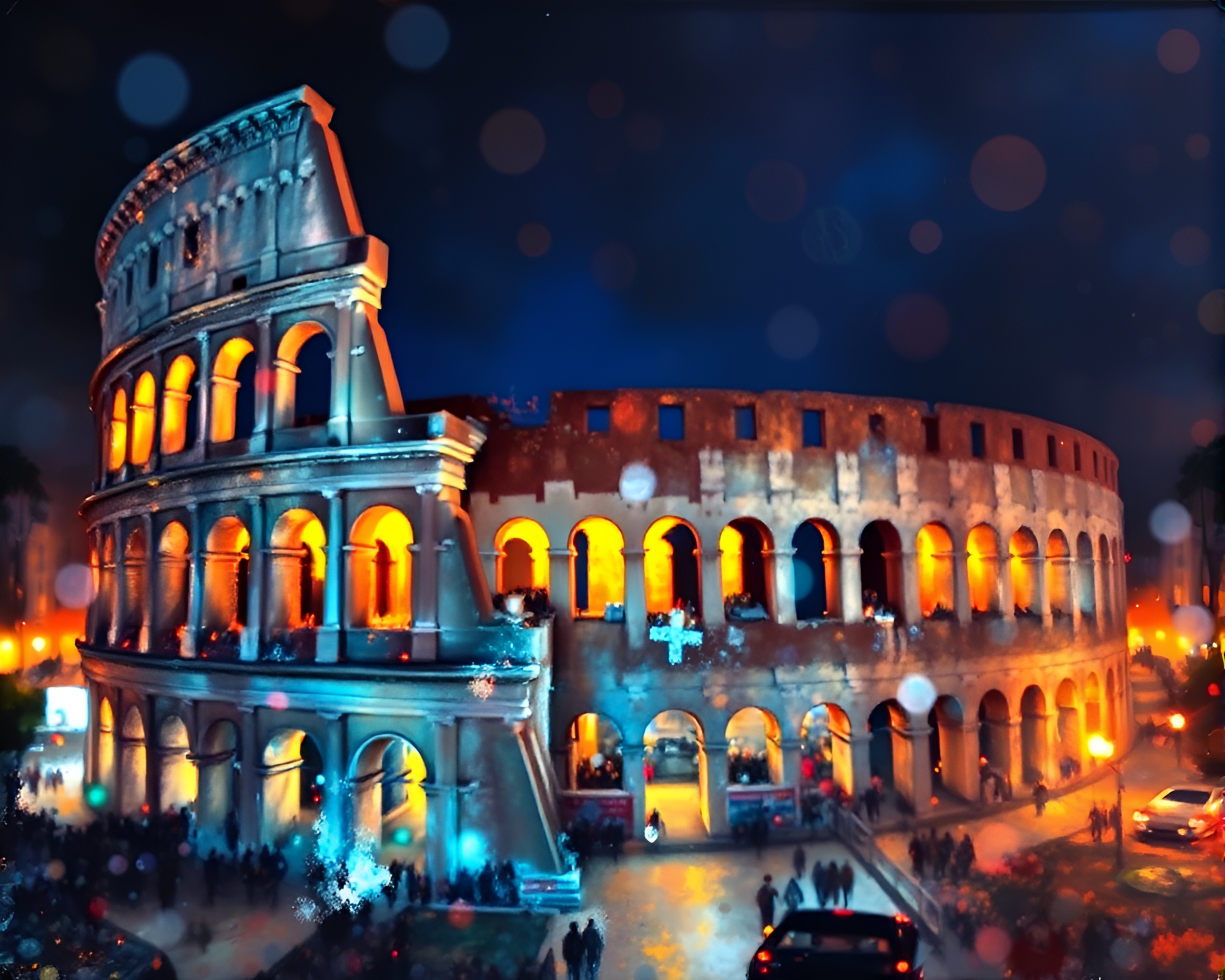 Holographic Roman Coliseum Hues Impressionist Art – free AI stock image