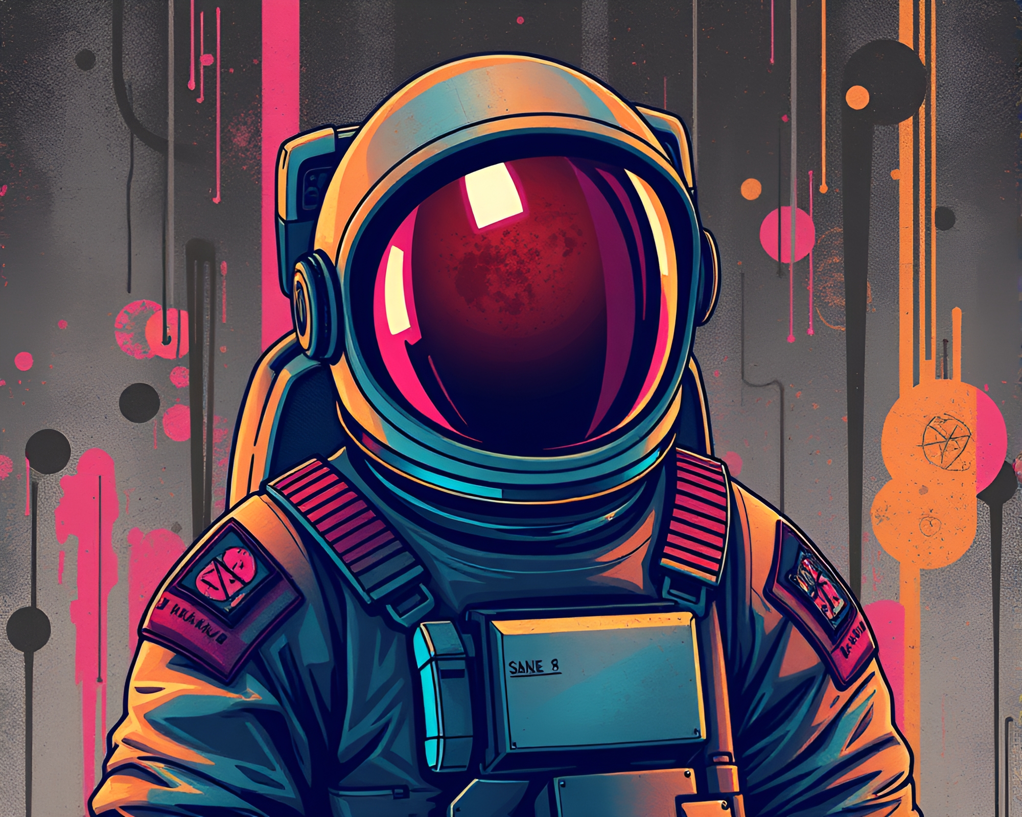 Bronze Patina Astronaut in Cyberpunk Graffiti Scene – free AI stock image