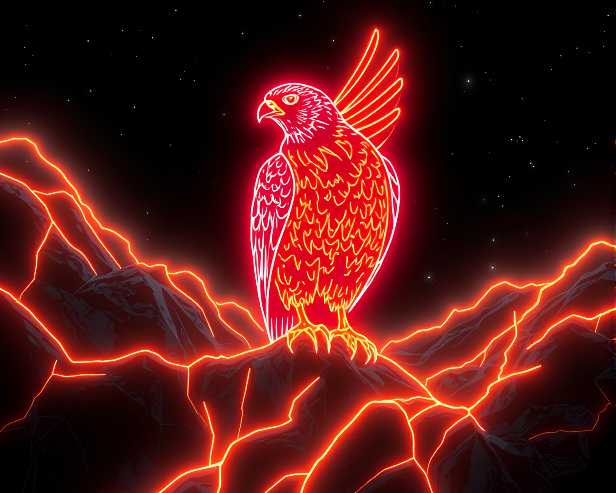 Cracked Earth Falcon in Neon Line Art Style – free AI stock image