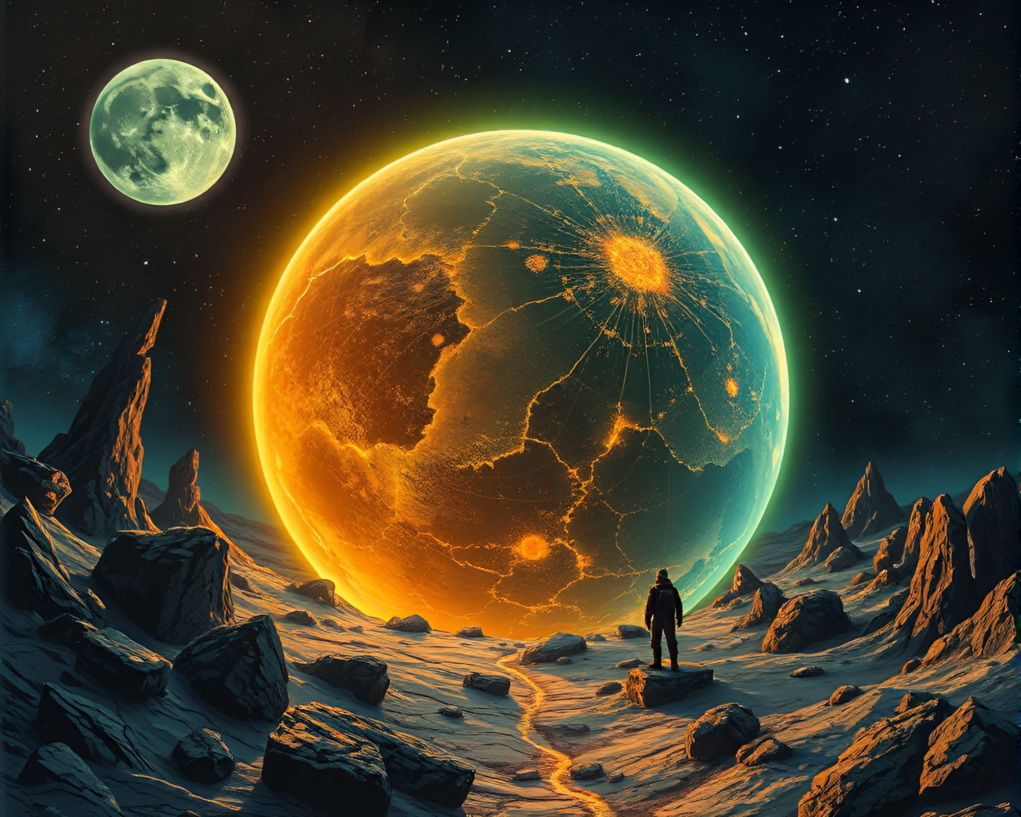 Time Traveler’s Discovery: Illuminated Cracked Earth – free AI stock image