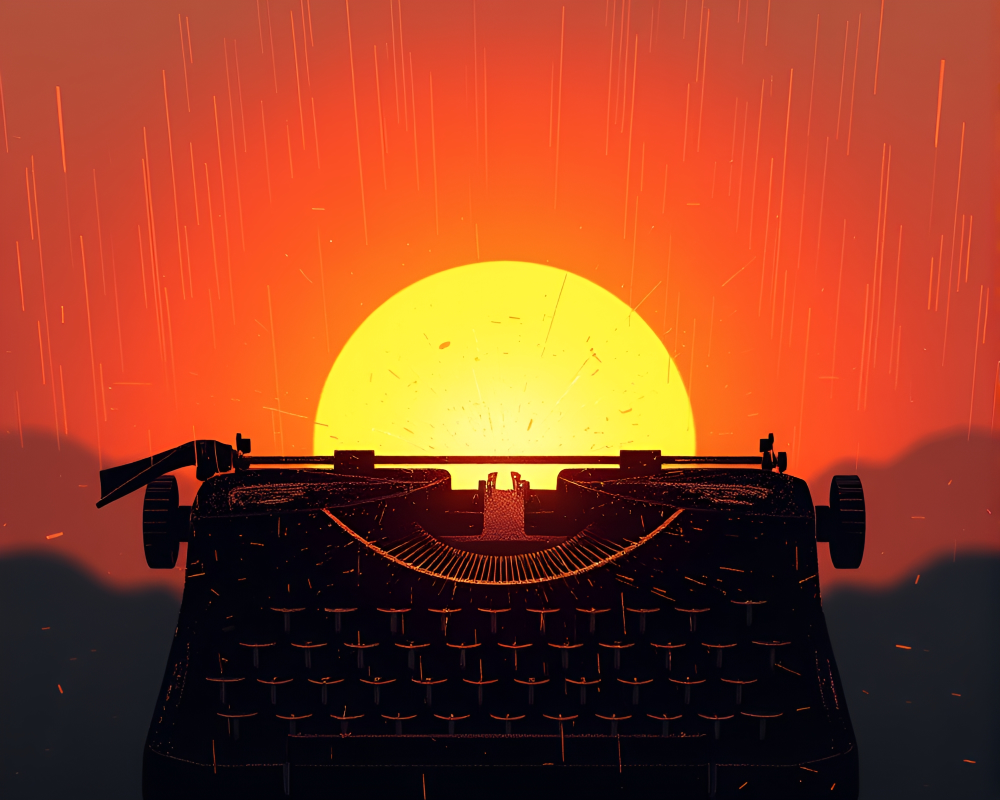 Antique Typewriter in Cool Dawn Silhouette Illustration – free AI stock image