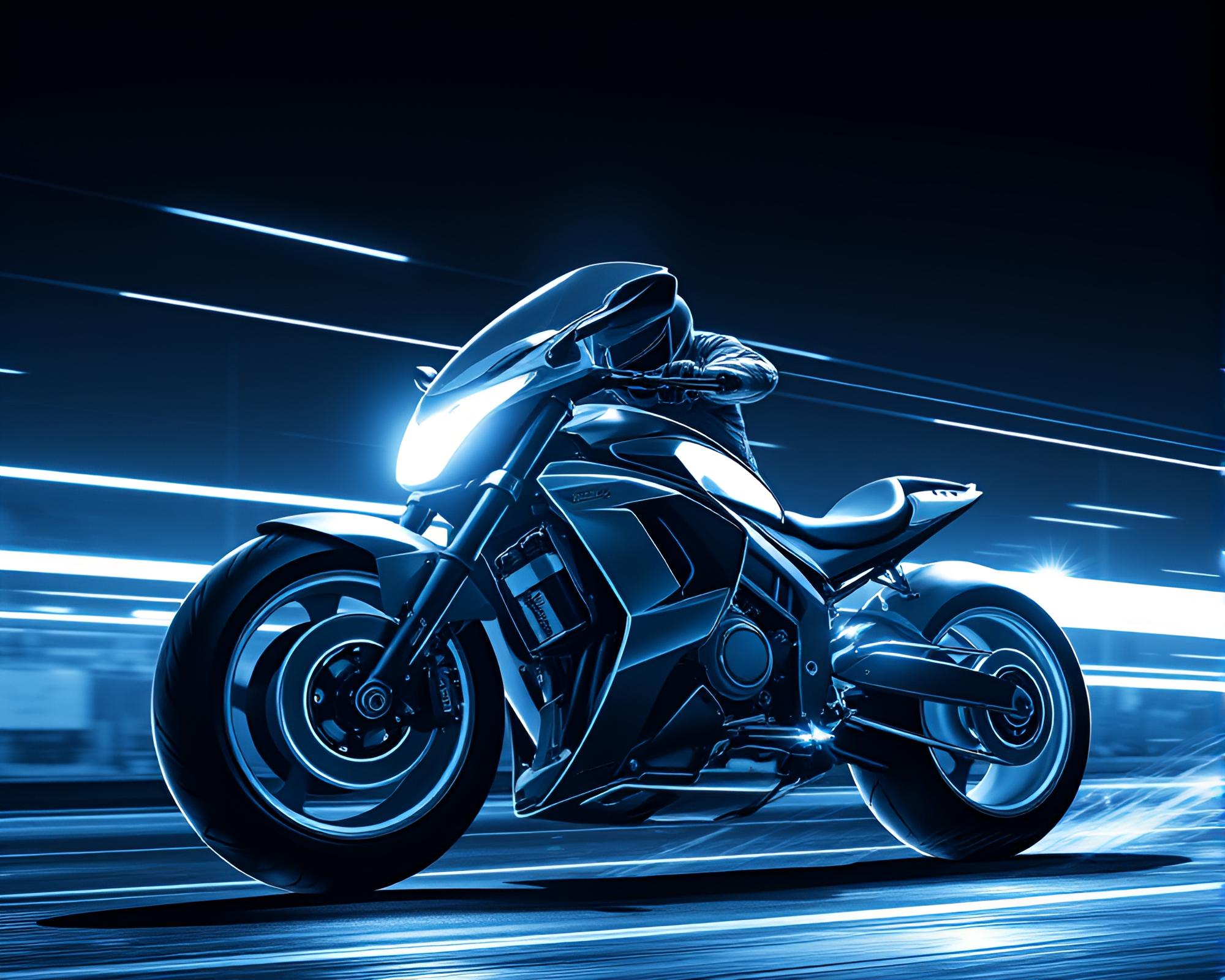 Monochrome Hoverbike Racing through Blue Light Leaks – free AI stock image