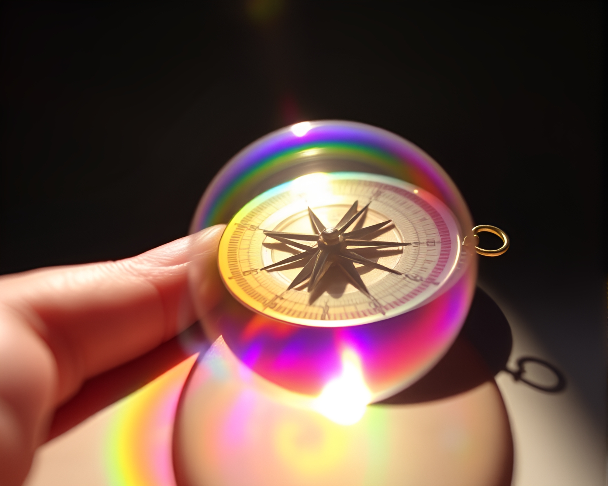 Iridescent Soap Film Pocket Sundial in Soft Shadows – free AI stock image
