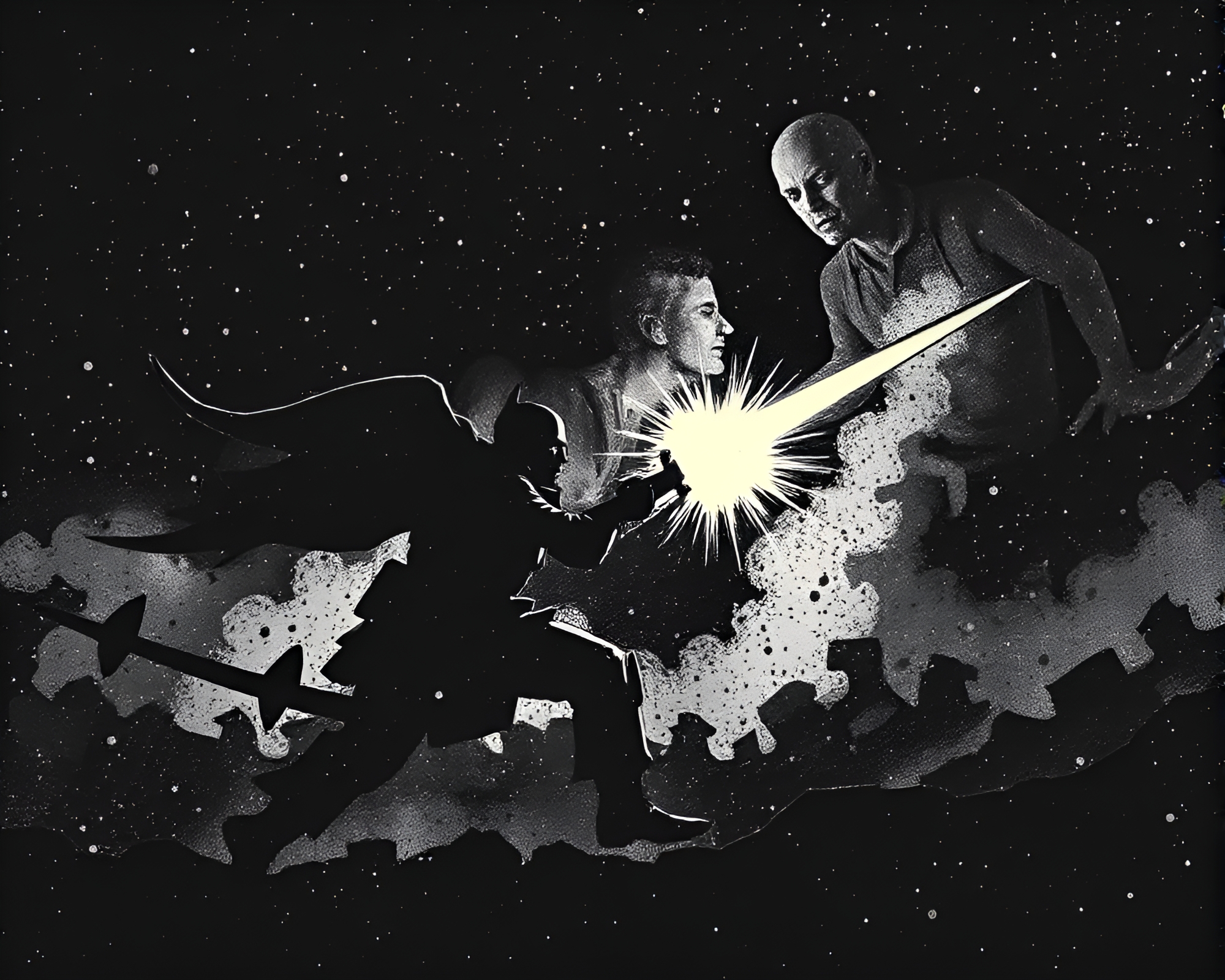 Trompe-l’oeil Battle Mech in Chiaroscuro Drama – free AI stock image