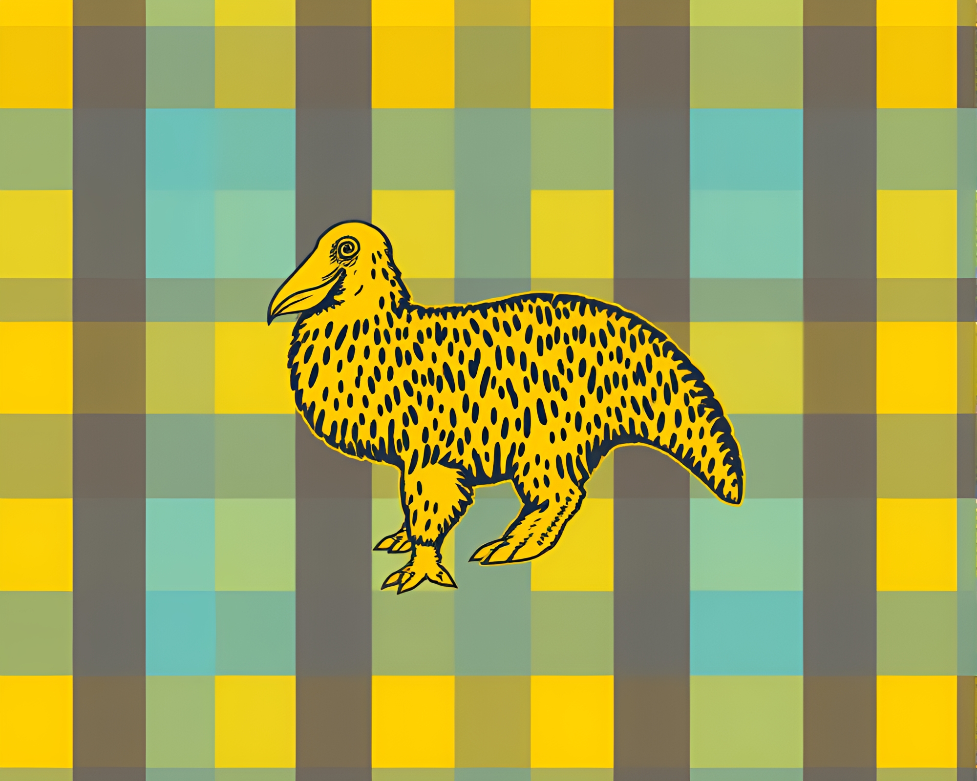 Walrus in Mustard Yellow Checkered 90s Grunge Background – free AI stock image