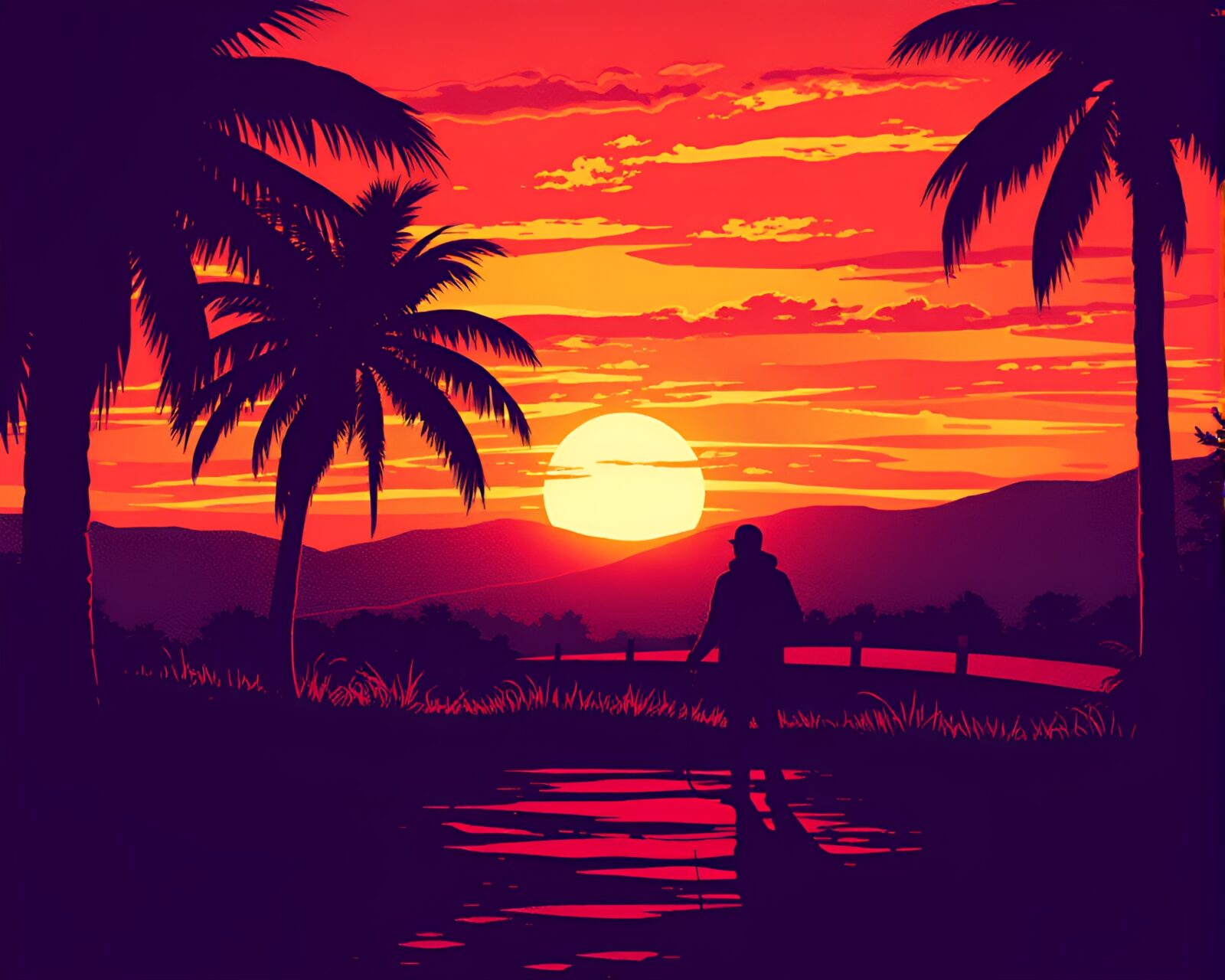 Futuristic concept art of time traveler against colorful sky
