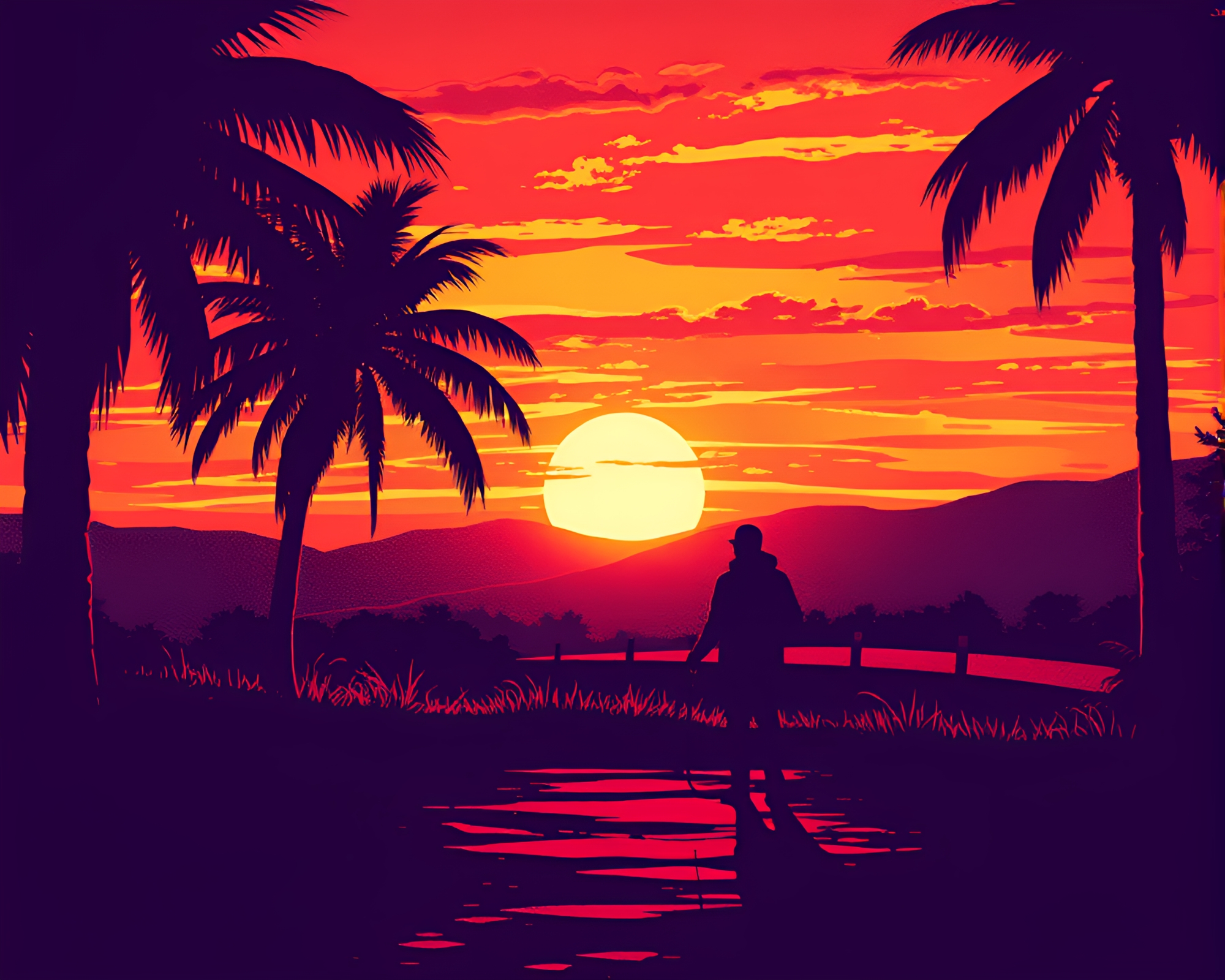 Vector time traveler at sunset dye horizon – free AI stock image