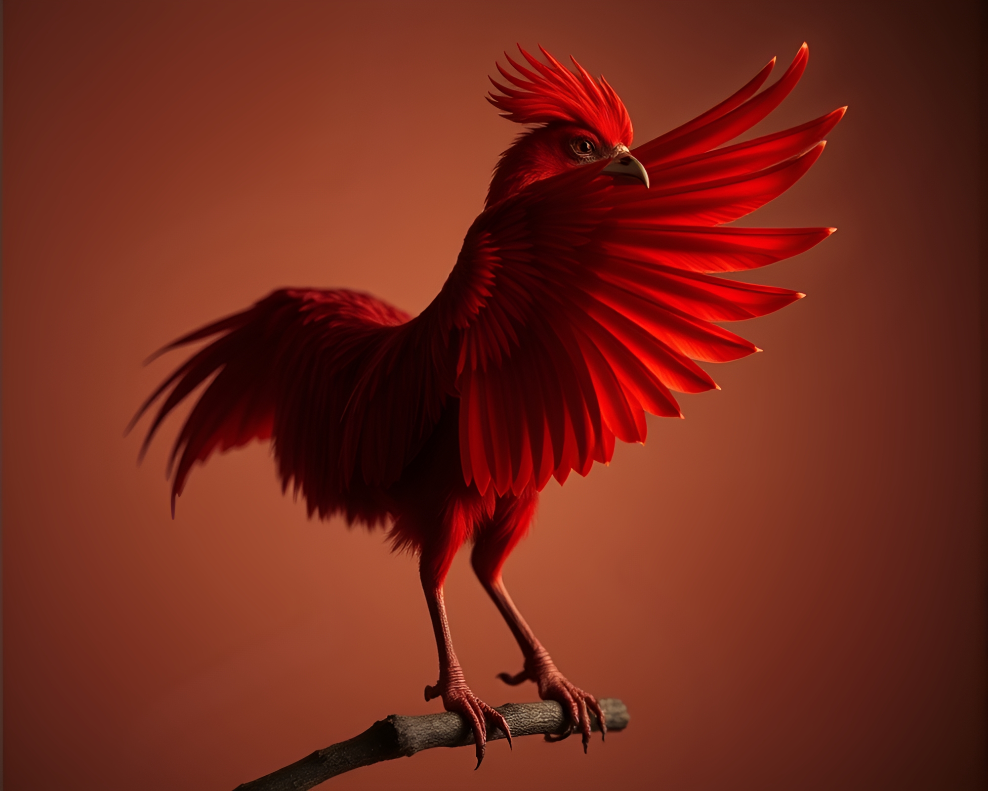 Sepia Toned Phoenix Rising in Ruby Red Contrasting Light – free AI stock image
