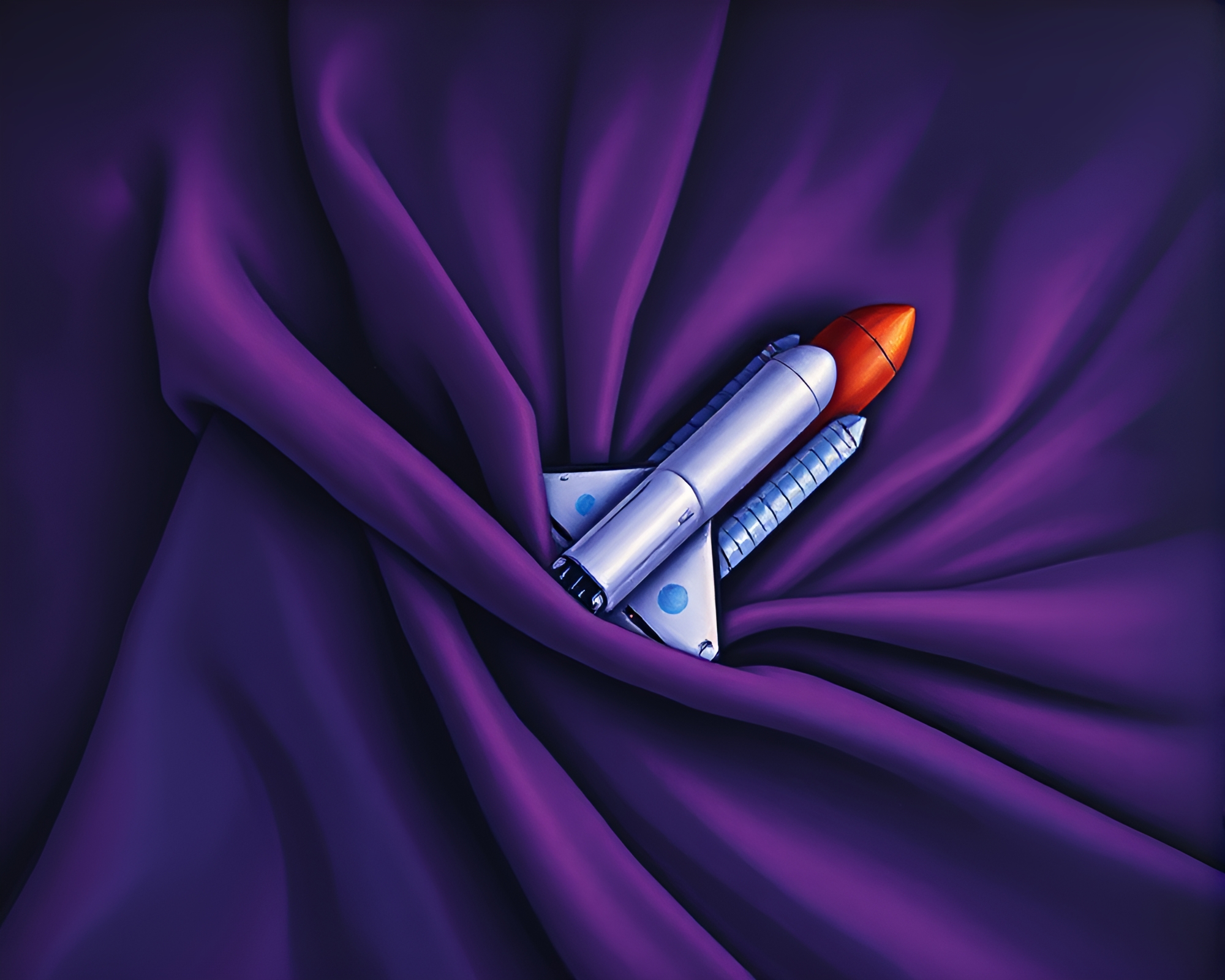 Twilight-purple Space Shuttle Mooching Through Fabric Folds – free AI stock image