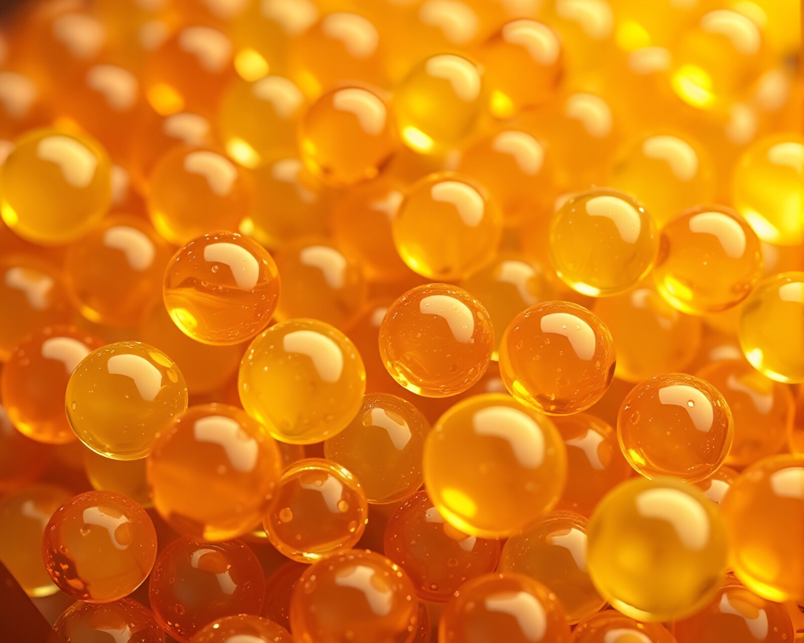 Low-poly 3D render of wet glass beads and apple cider