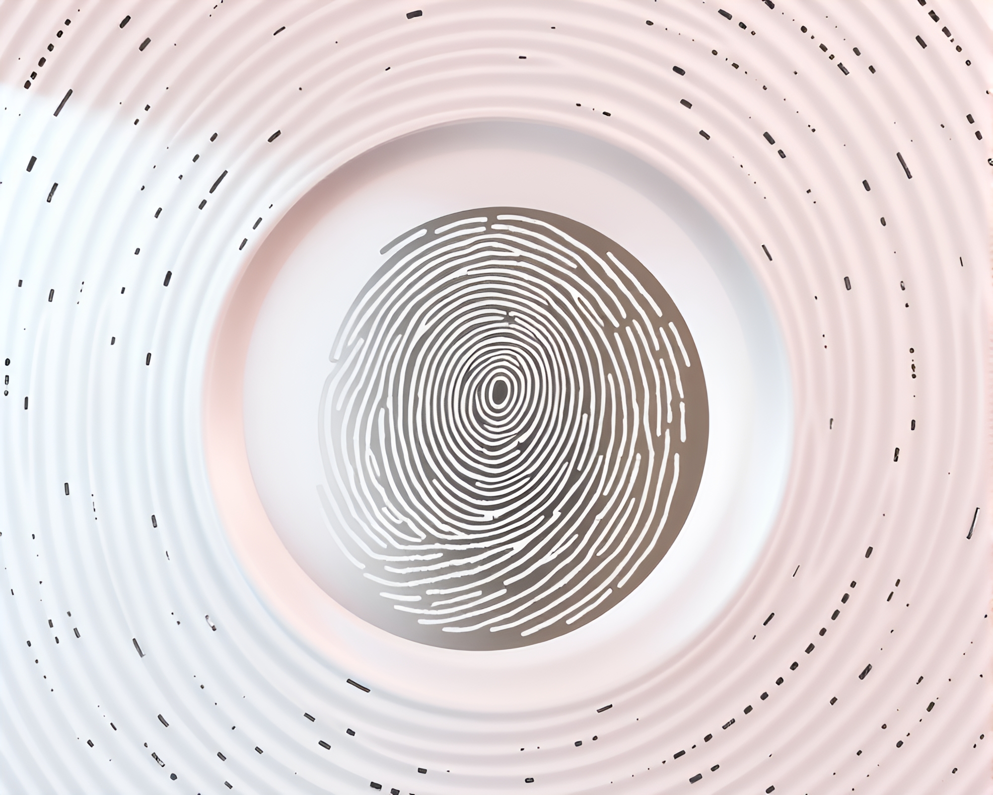 Minimalist Swirling Fingerprint in Muted Mirror Maze – free AI stock image