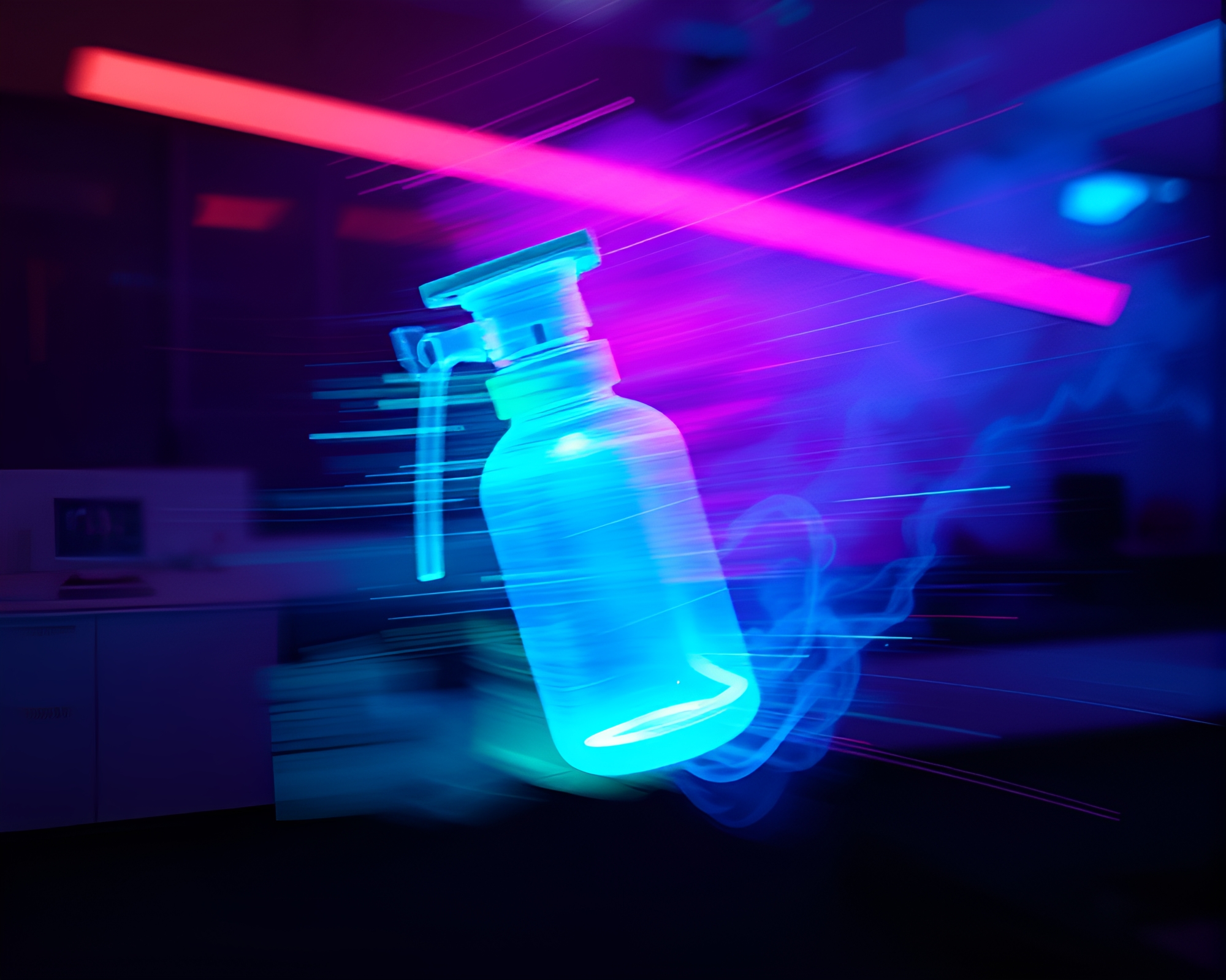 Explosive Antimatter Grenade Amidst Pastel Neon Motion – free AI stock image