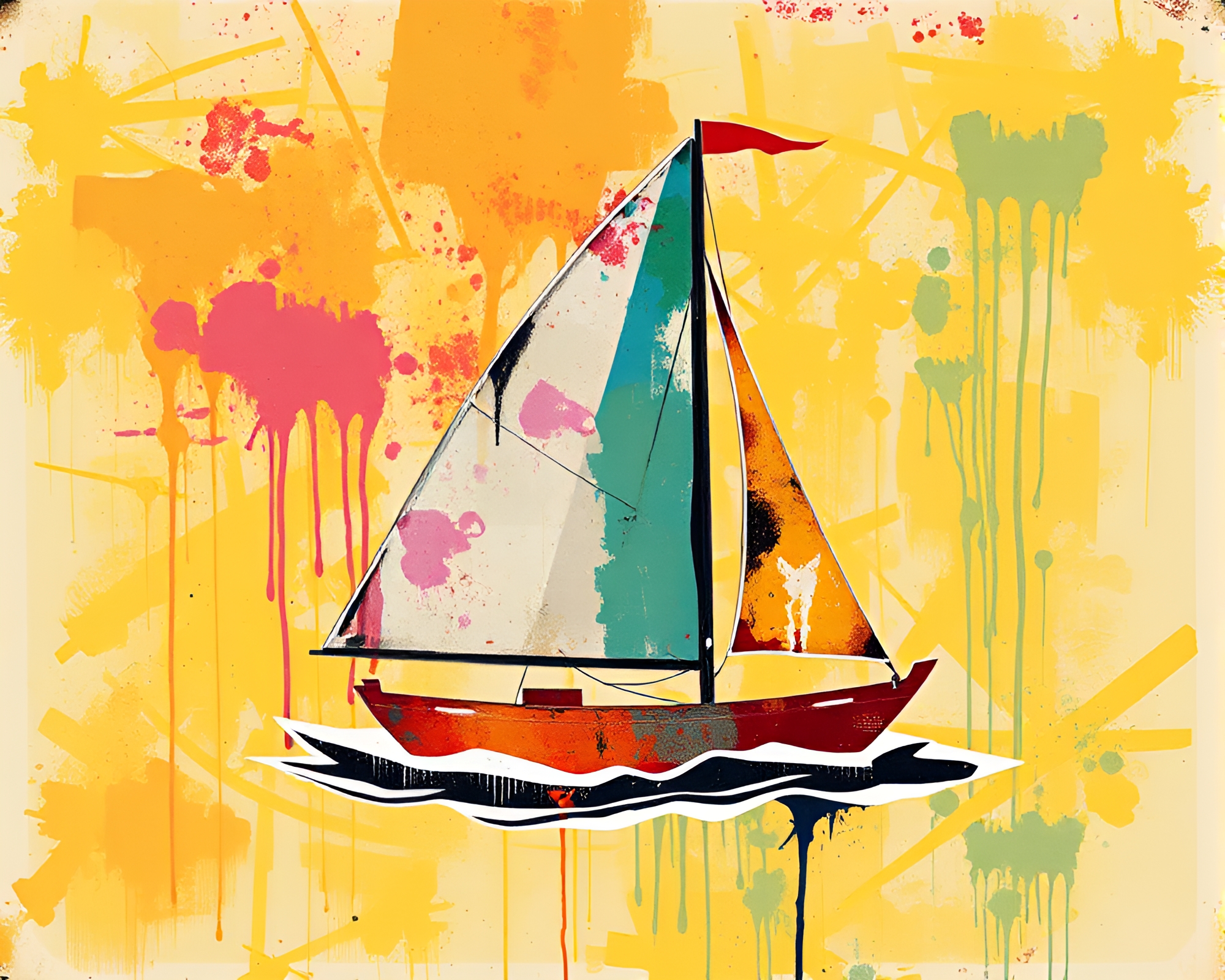 Solar Sailboat Graffiti Collage Art – free AI stock image