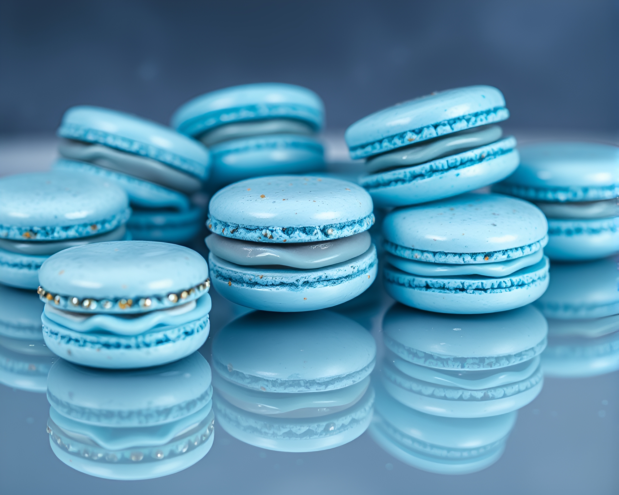 Chrome Reflection of Arctic Blue Macaron Assortment – free AI stock image
