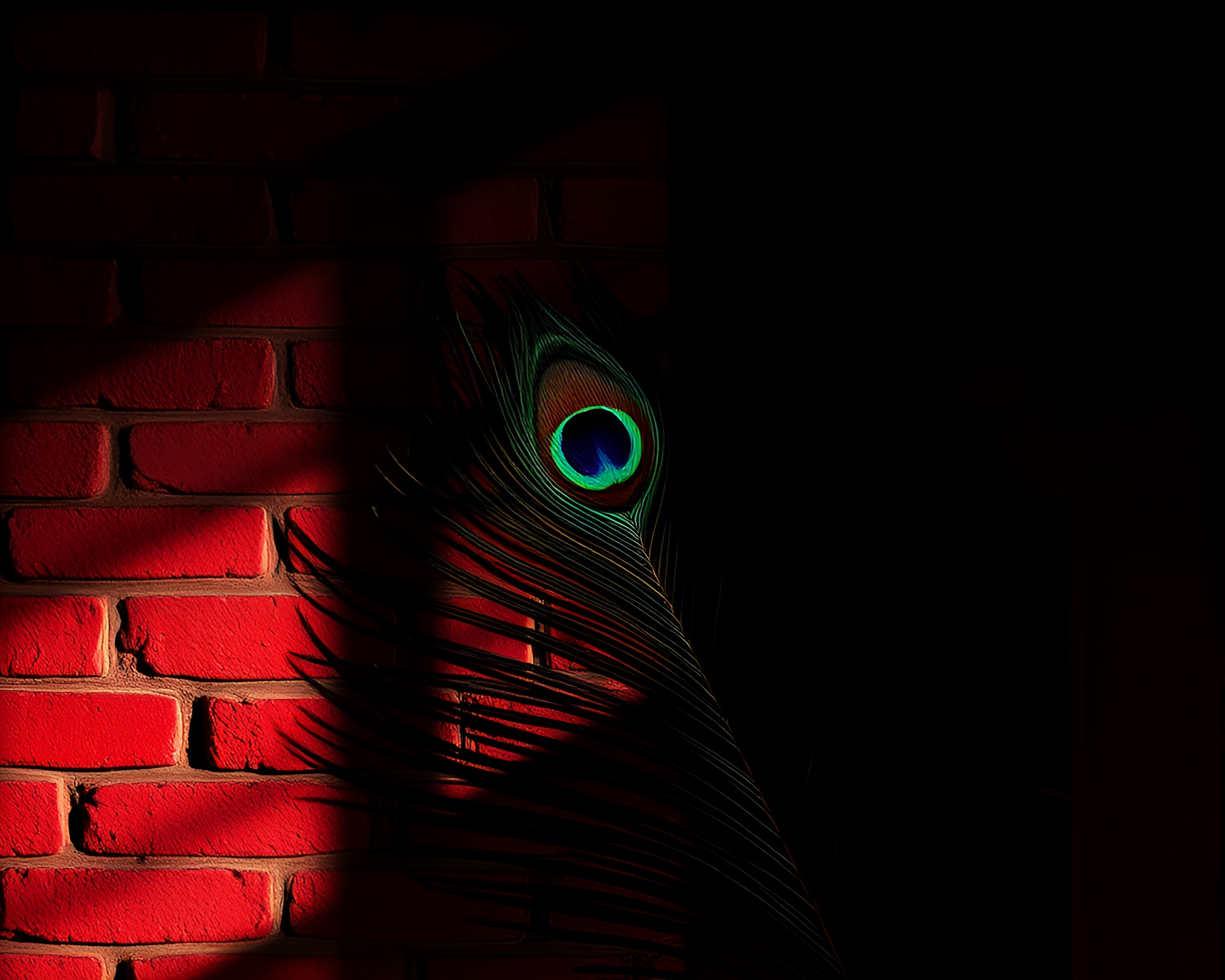 Enigmatic Shadow Play: Peacock Beauty in Brick Red Hues – free AI stock image