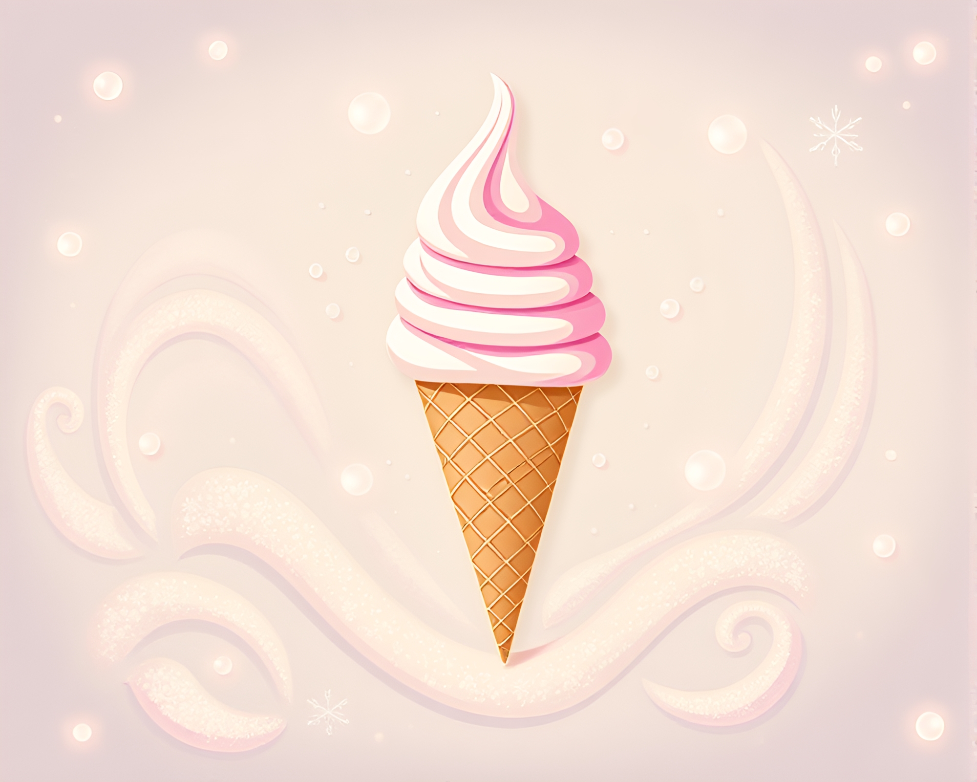 Whimsical Gelato Cone in Snow Swirls – free AI stock image