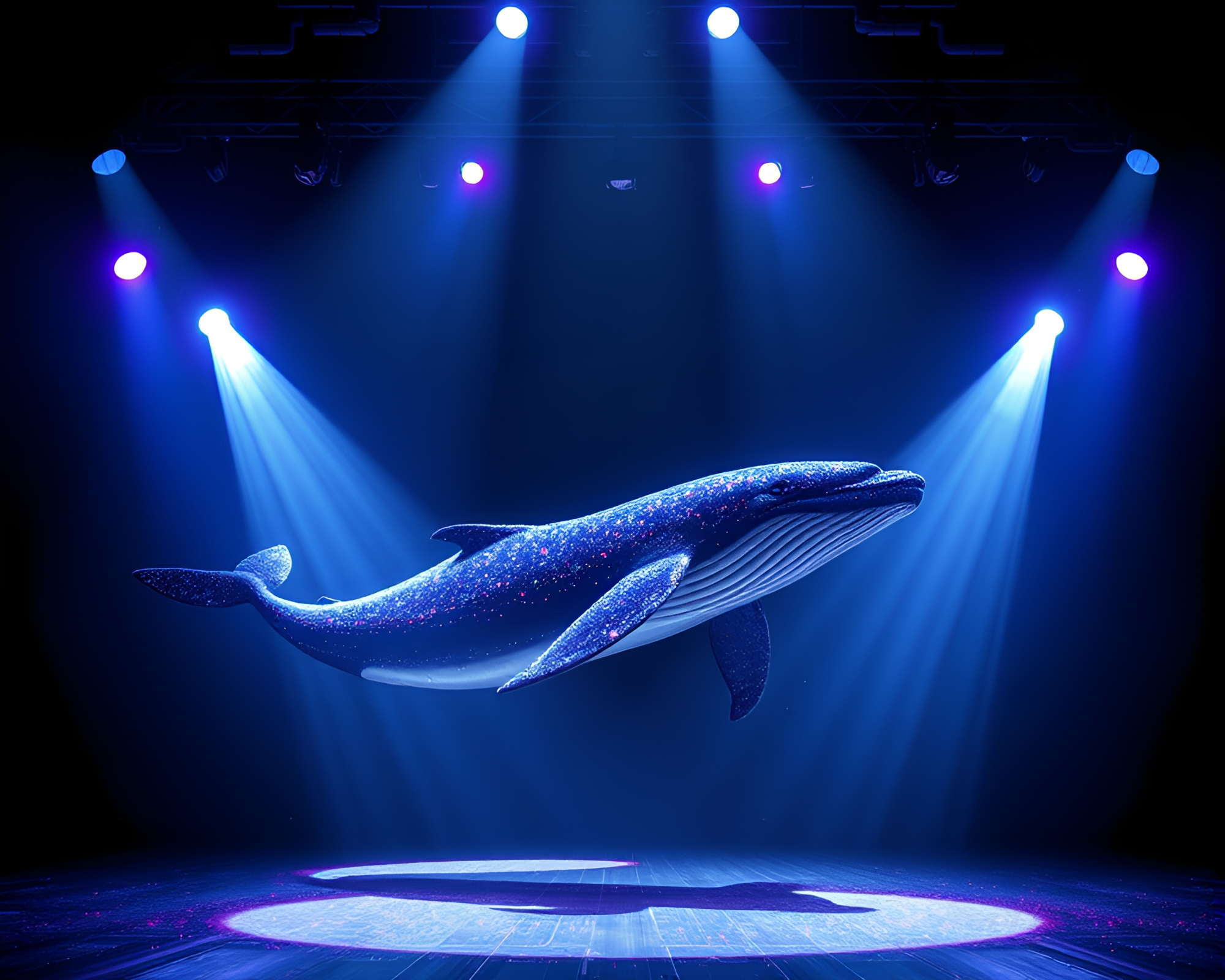 Holographic Whale in Digital Noise Spotlight – free AI stock image