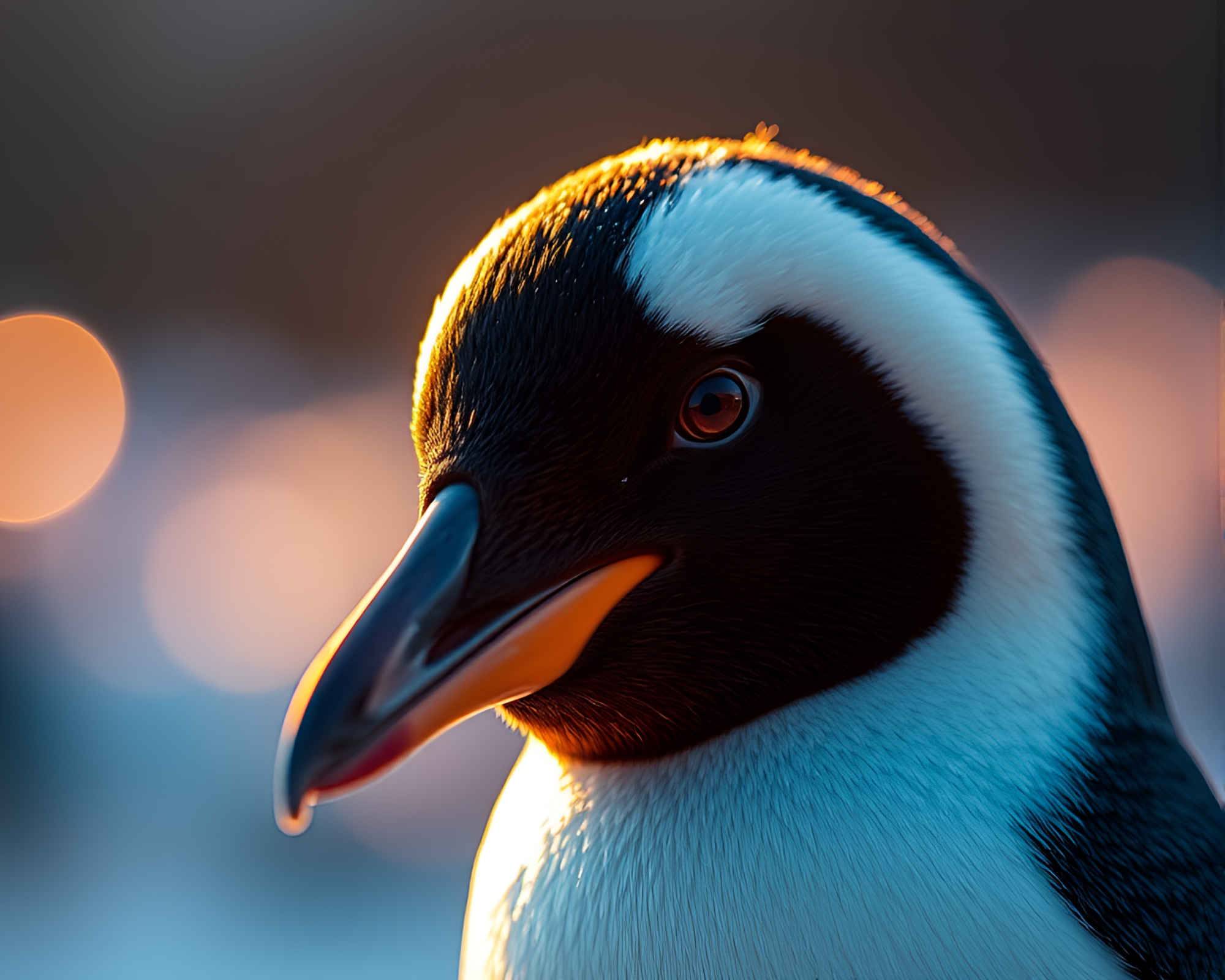 Penguin Close-Up in Golden Hour Glow Art – free AI stock image