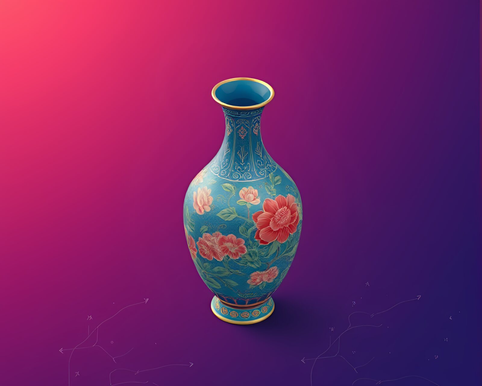 Vibrant, detailed isometric illustration of a stunning cloisonné vase.