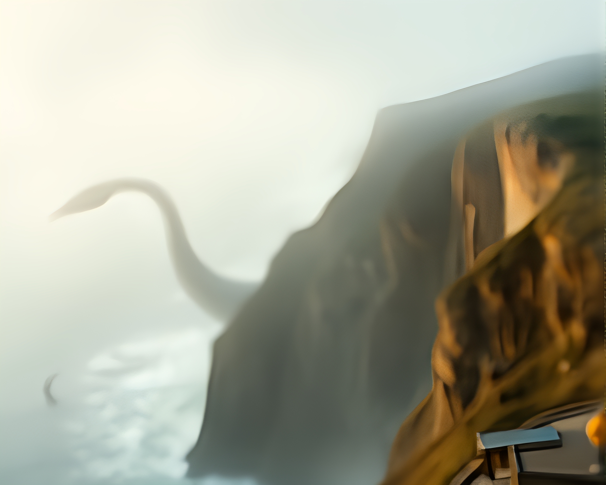 Leviathan’s Shadow on Cliffside: Soft Focus Composition – free AI stock image