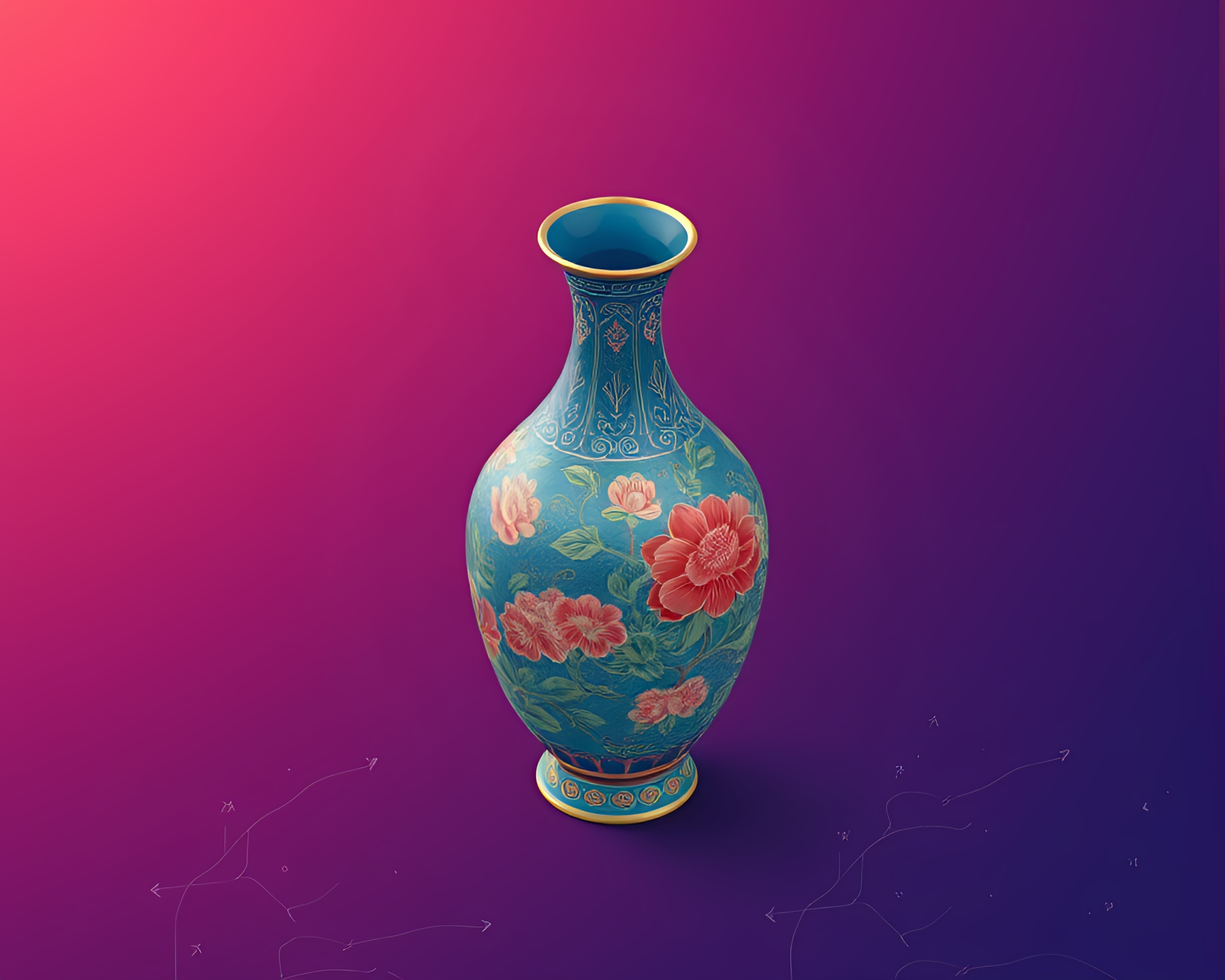 Dynamic Isometric Cloisonné Vase Illustration – free AI stock image