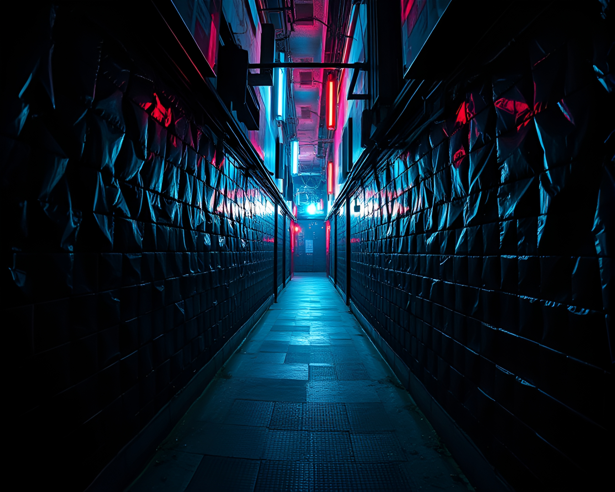 Neon Prism Alley Stitched Stereograph – free AI stock image
